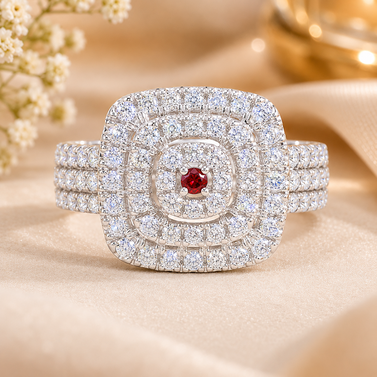 925 Sterling Silver 2.21 Ct Round Garnet Cubic Zirconia Ring