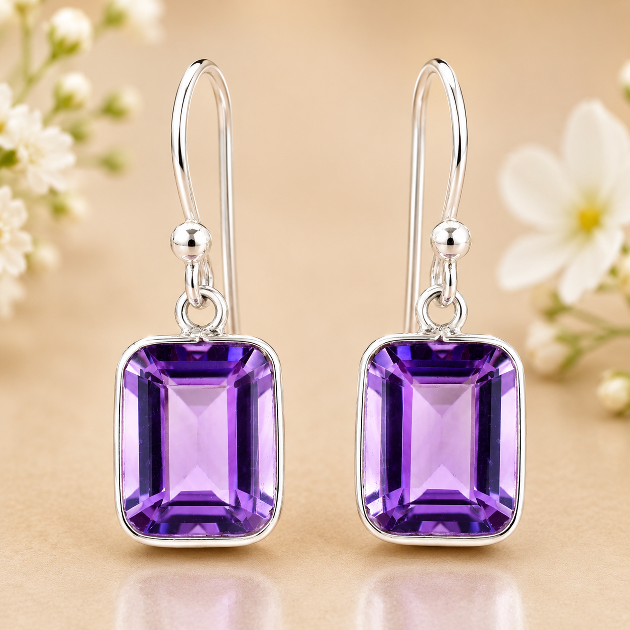 925 Sterling Silver 23.75 Ct Octagon Amethyst Earrings