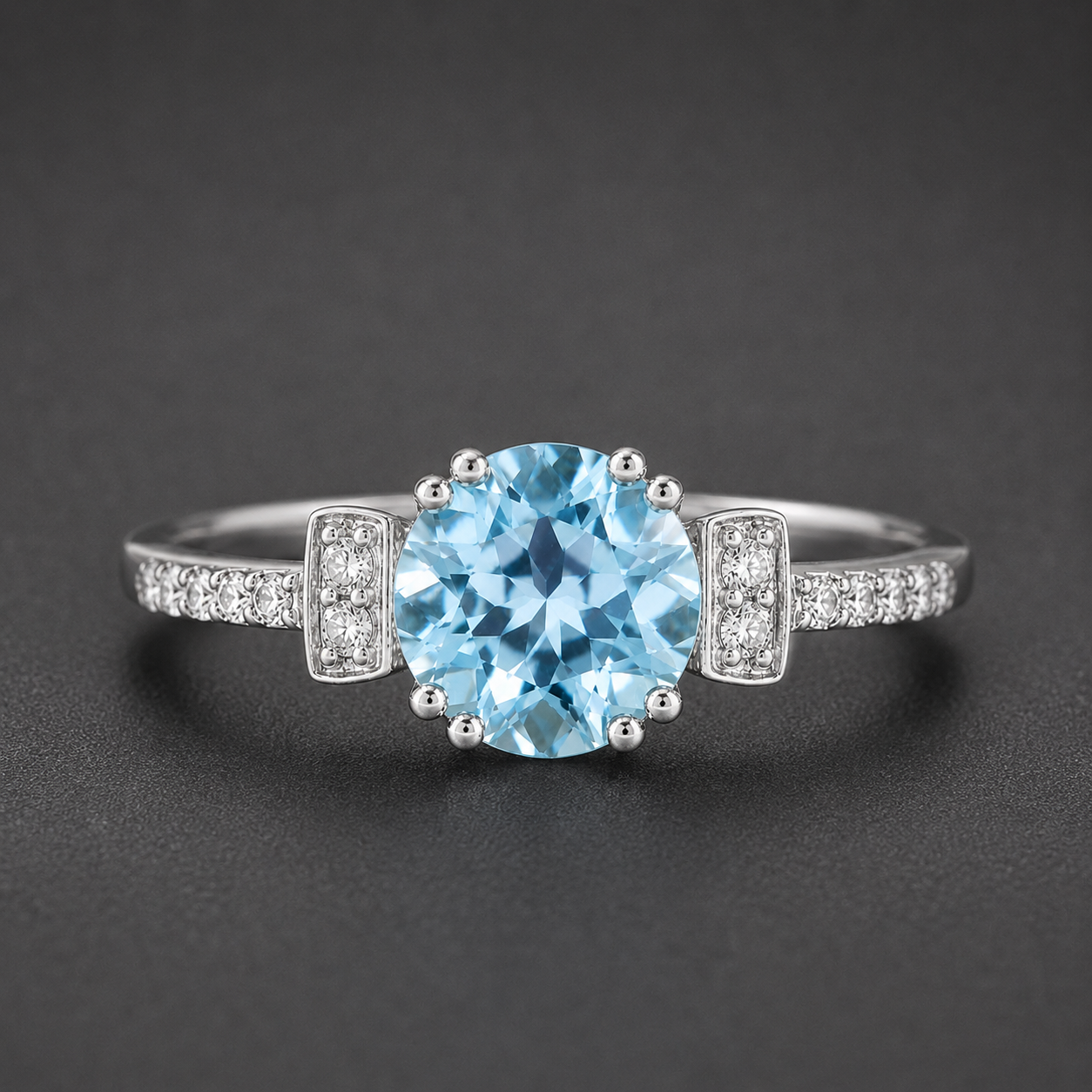 925 Sterling Silver 2.44 Ct Round Swiss Blue Topaz Cubic Zirconia Ring 7 US Ring Size