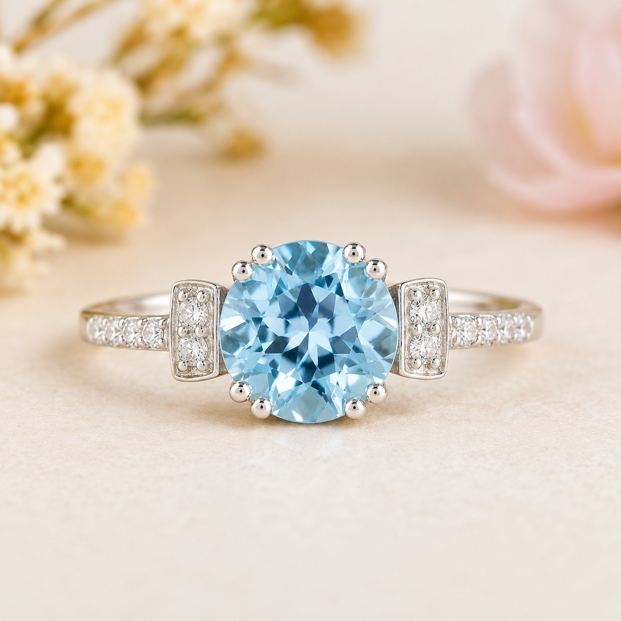 925 Sterling Silver 2.44 Ct Round Swiss Blue Topaz Cubic Zirconia Ring 7 US Ring Size