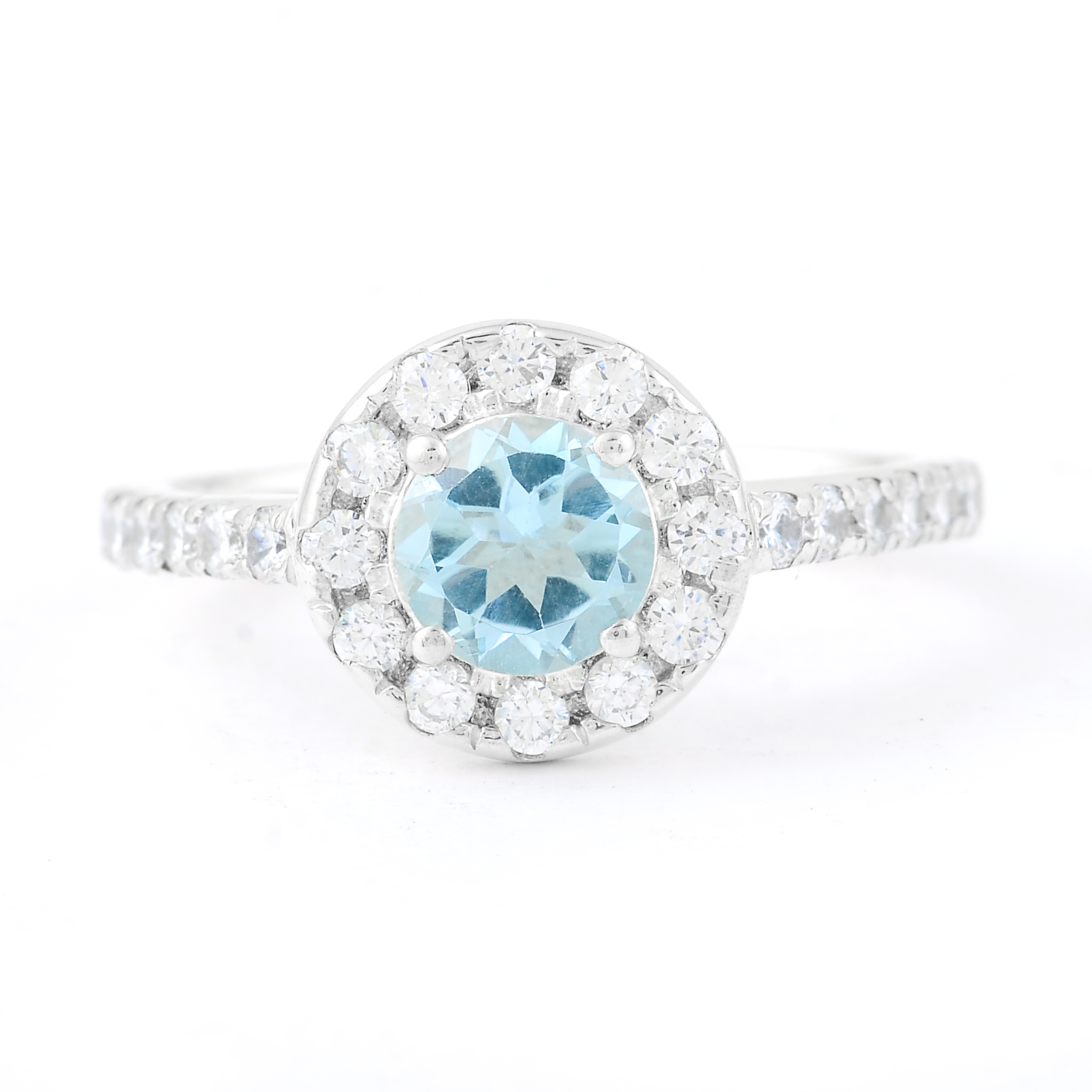 925 Sterling Silver 2.54 Ct Round Swiss Blue Topaz Cubic Zirconia Ring 7 US Ring Size
