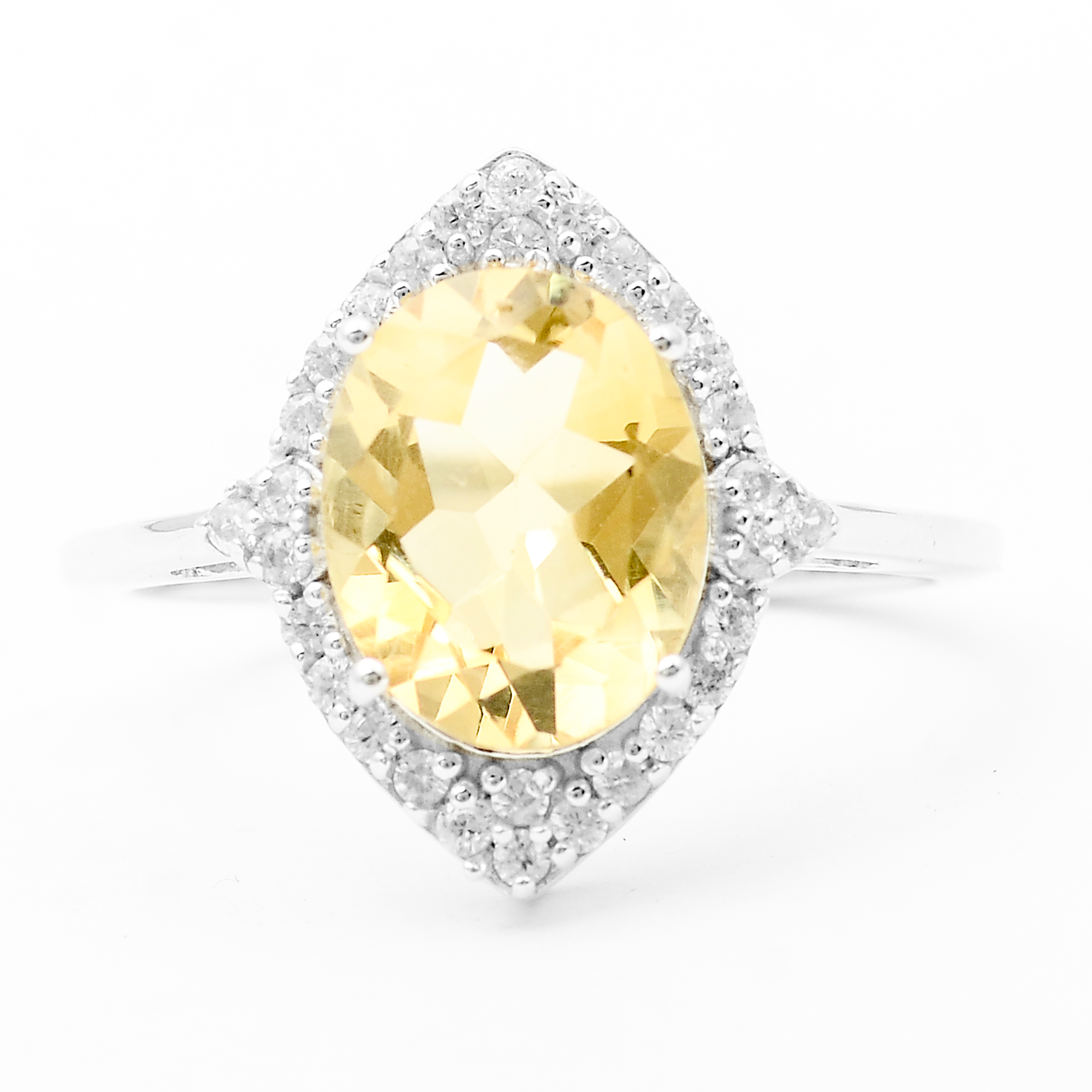 925 Sterling Silver 2.64 Ct Oval Citrine White Zircon Ring 7 US Ring Size