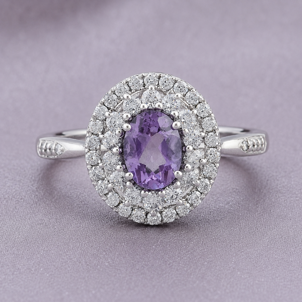 925 Sterling Silver 2.82 Ct Oval Amethyst Cubic Zirconia Ring 7 US Ring Size