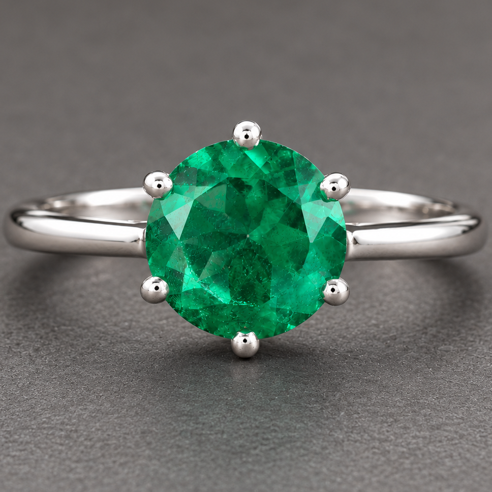 925 Sterling Silver 2.95 Ct Round Green Topaz Ring 7 US Ring Size