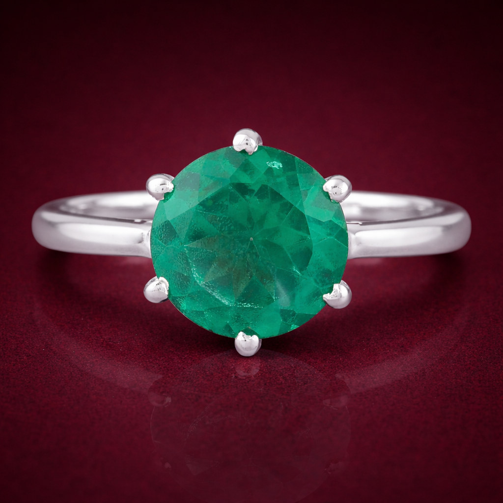 925 Sterling Silver 2.95 Ct Round Green Topaz Ring 7 US Ring Size