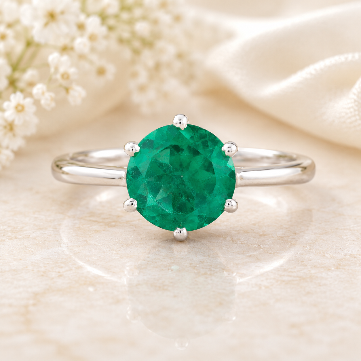 925 Sterling Silver 2.95 Ct Round Green Topaz Ring