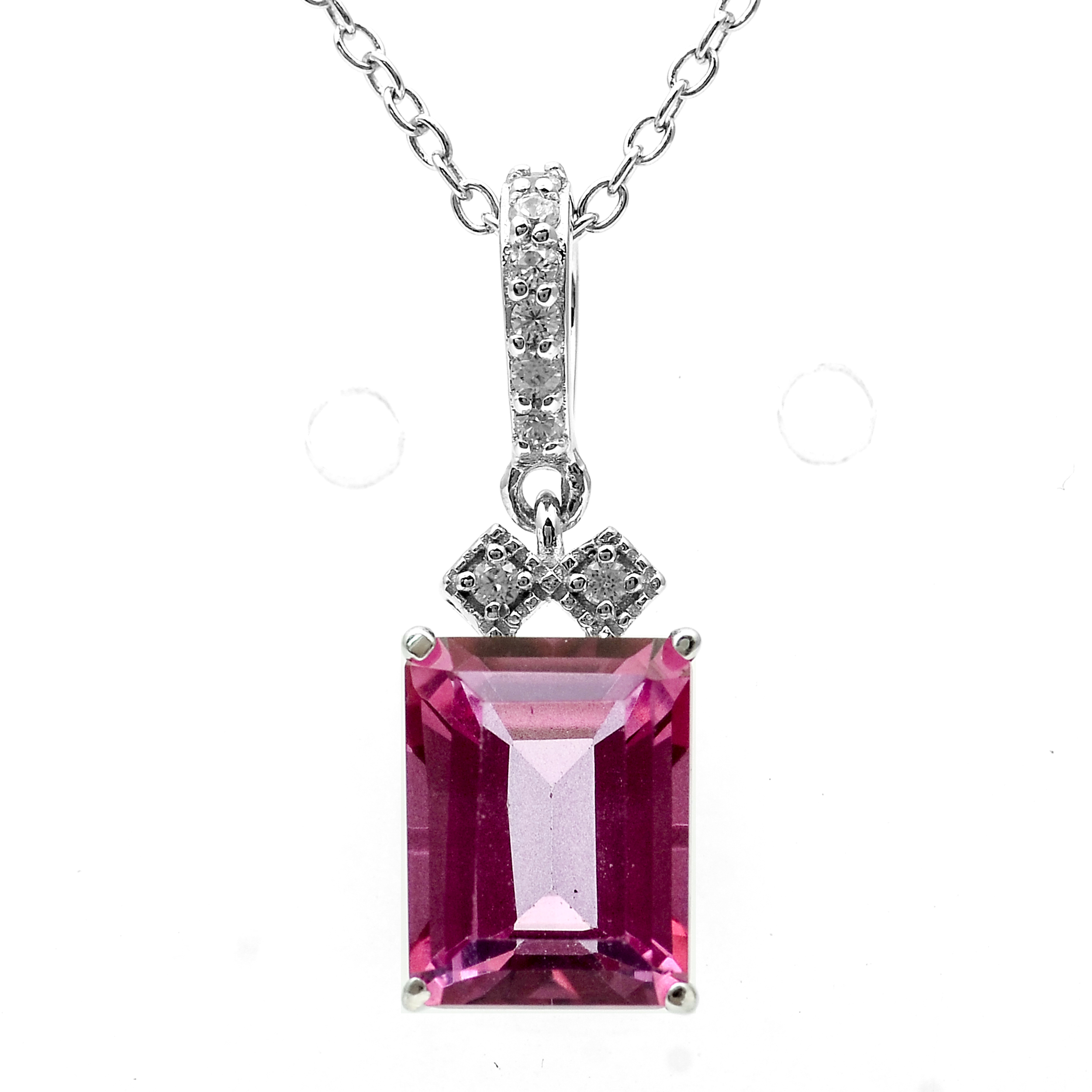 925 Sterling Silver 3.08 Ct Octagon Pink Topaz White Zircon Pendant