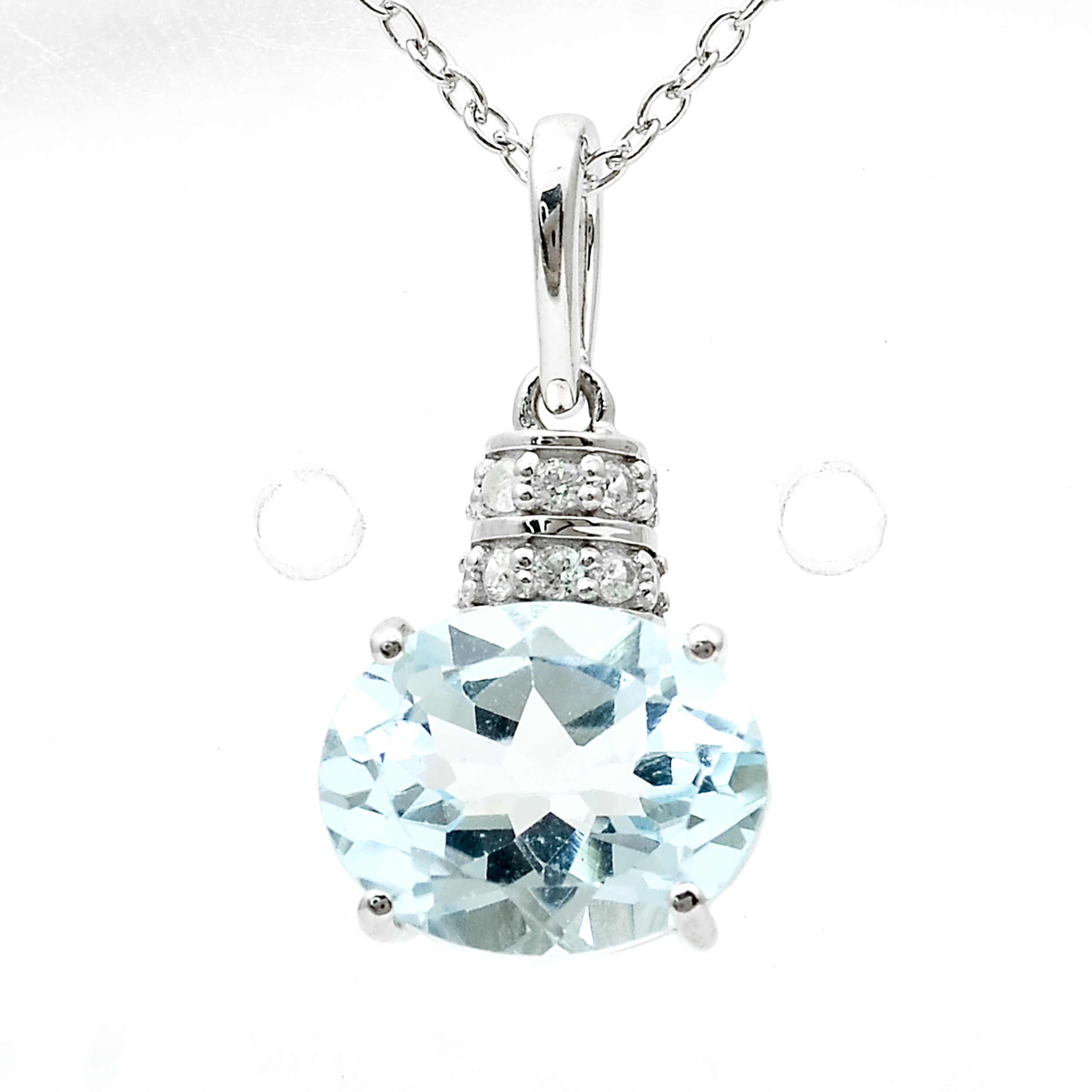 925 Sterling Silver 3.18 Ct Oval Blue Topaz White Zircon Pendant