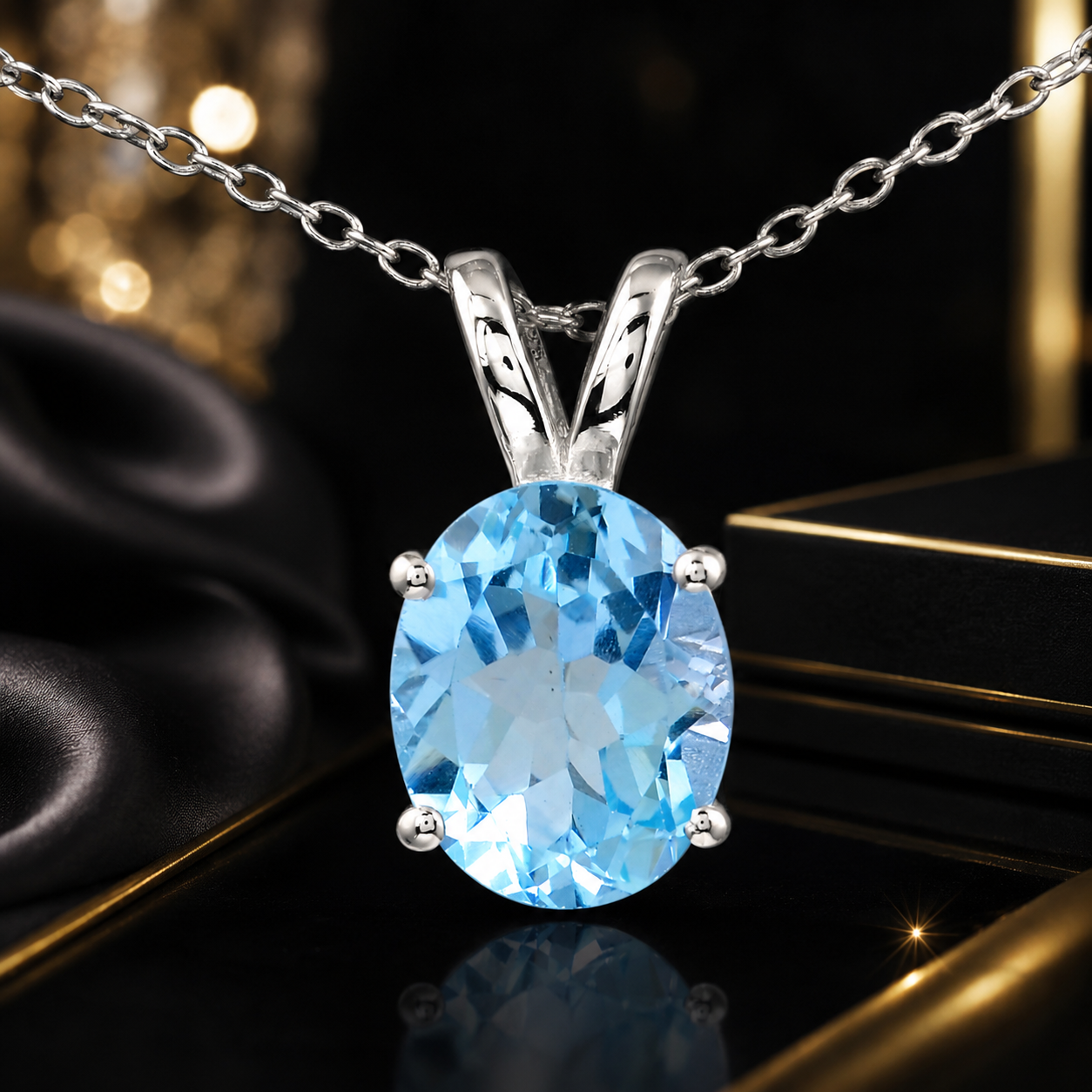925 Sterling Silver 3.20 Ct Oval Sky Blue Topaz Pendant