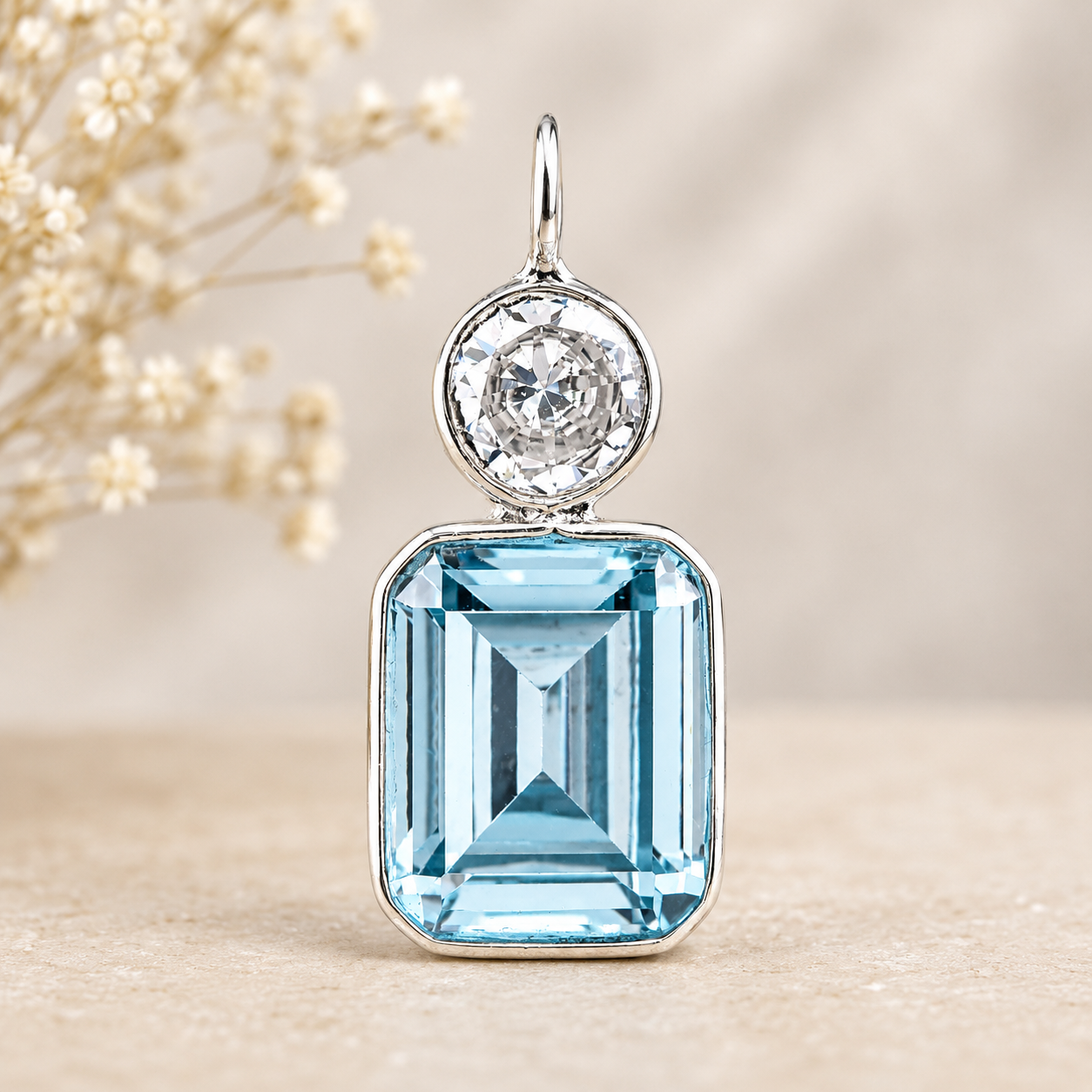 925 Sterling Silver 32.37 Ct Octagon Blue Topaz Pendant