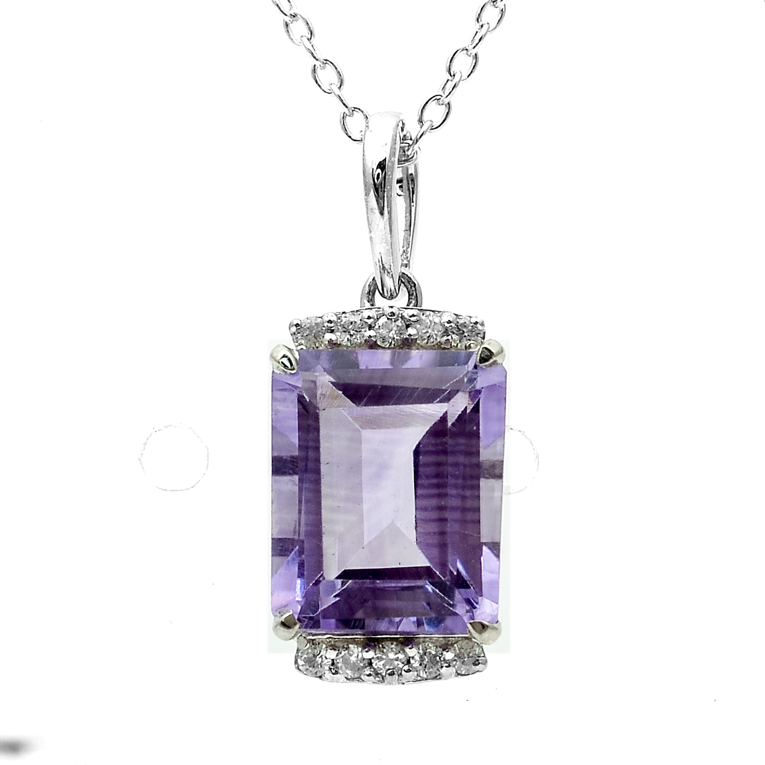 925 Sterling Silver 3.26 Ct Octagon Amethyst White Zircon Pendant