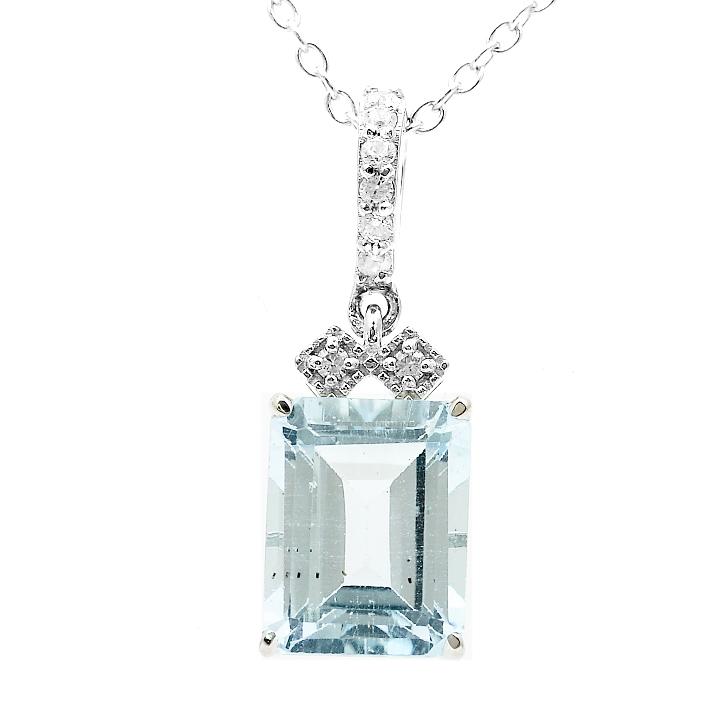 925 Sterling Silver 3.31 Ct Octagon Blue Topaz White Zircon Pendant