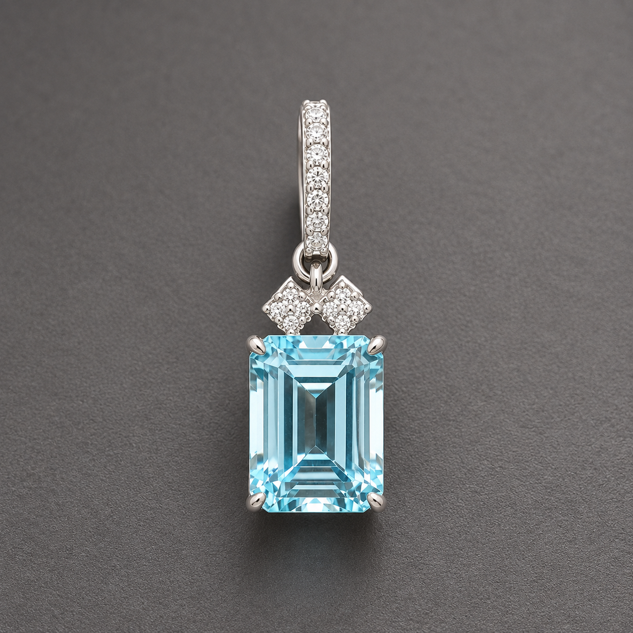 925 Sterling Silver 3.31 Ct Octagon Blue Topaz White Zircon Pendant