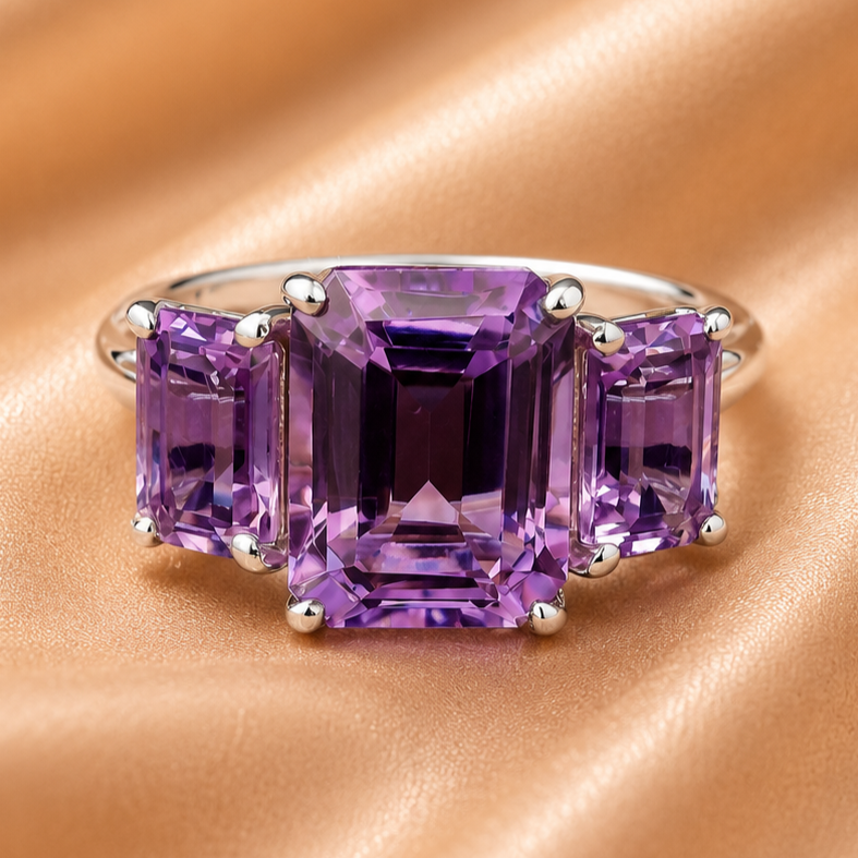 925 Sterling Silver 3.35 Ct Octagon Amethyst Ring 7 US Ring Size