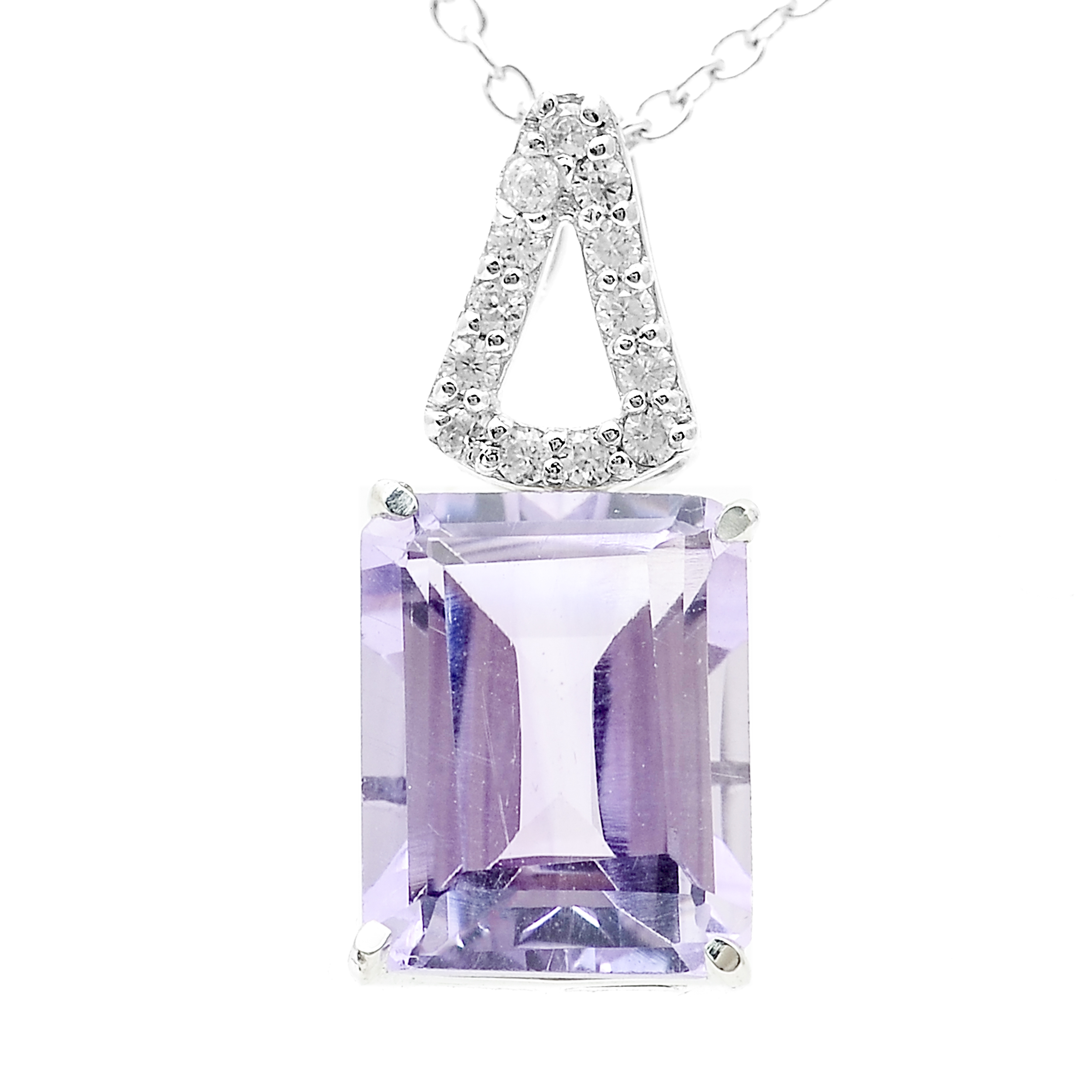 925 Sterling Silver 3.44 Ct Octagon Amethyst White Zircon Pendant