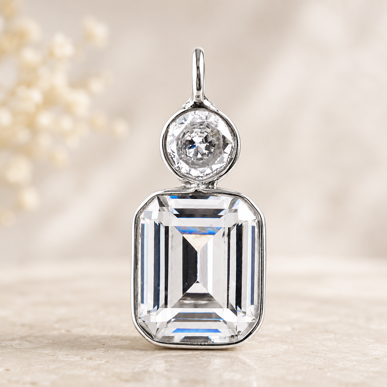 925 Sterling Silver 34.84 Ct Octagon Cubic Zirconia Pendant
