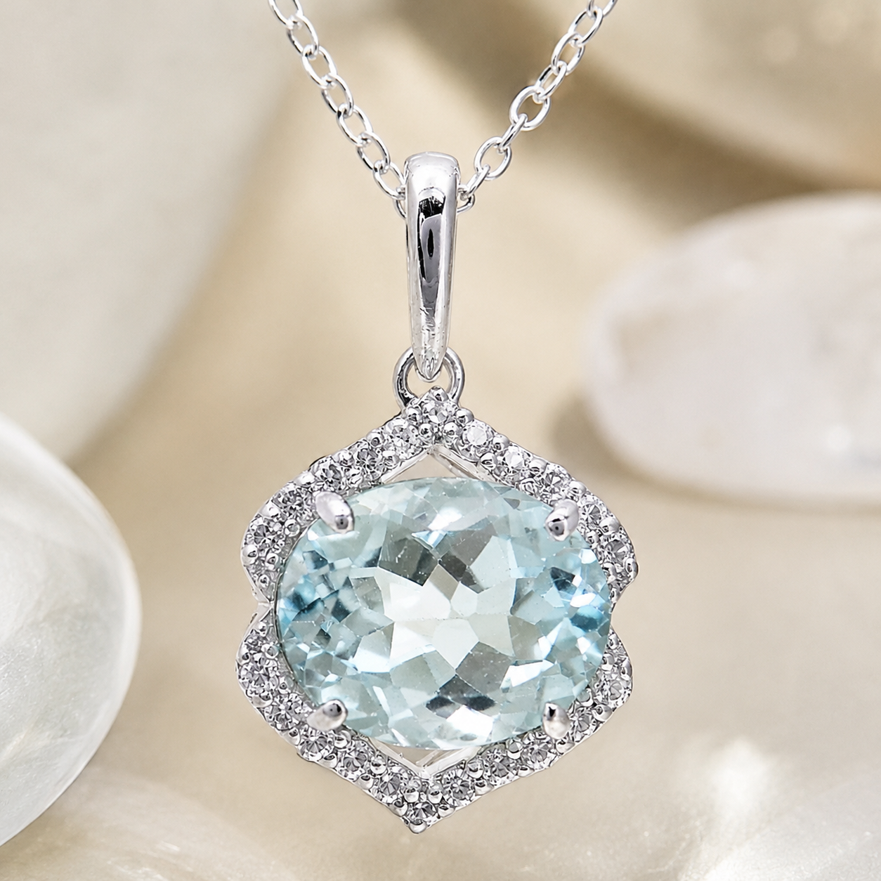 925 Sterling Silver 3.51 Ct Oval Blue Topaz White Zircon Pendant