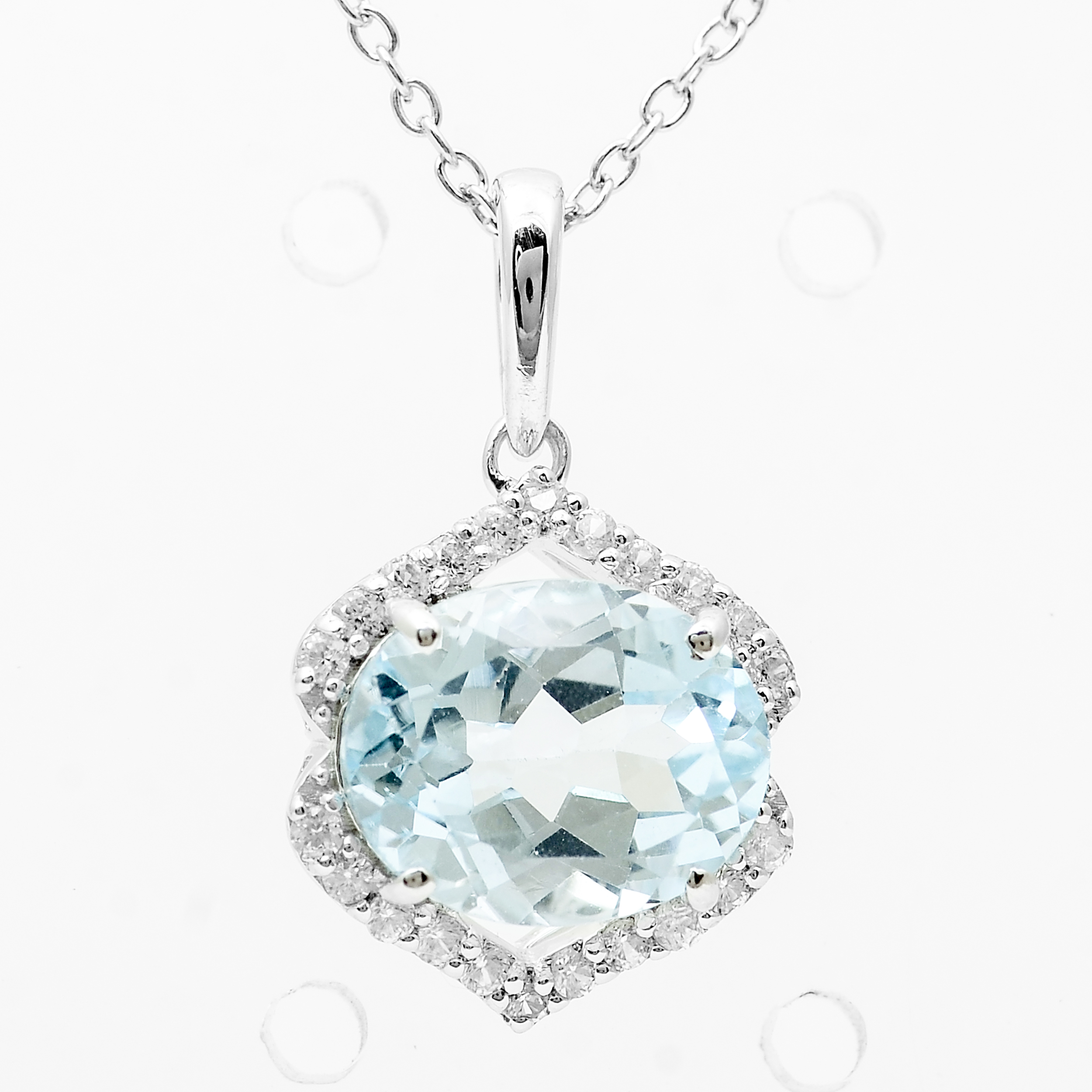925 Sterling Silver 3.51 Ct Oval Blue Topaz White Zircon Pendant