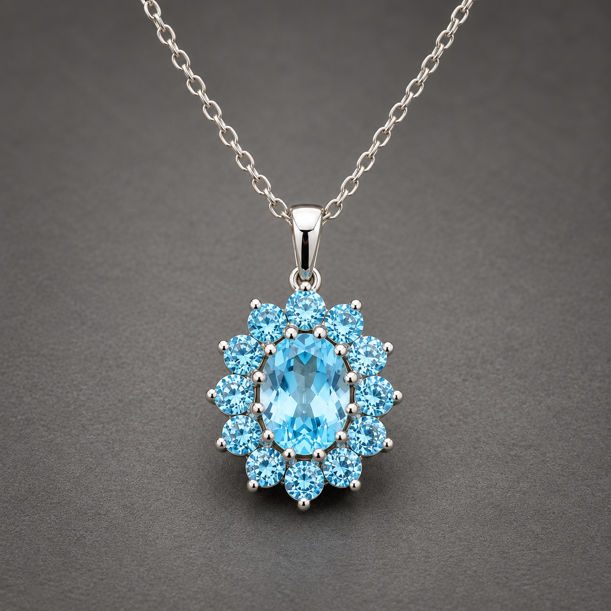 925 Sterling Silver 3.68 Ct Oval Sky Blue Topaz Swiss Blue Topaz Pendant