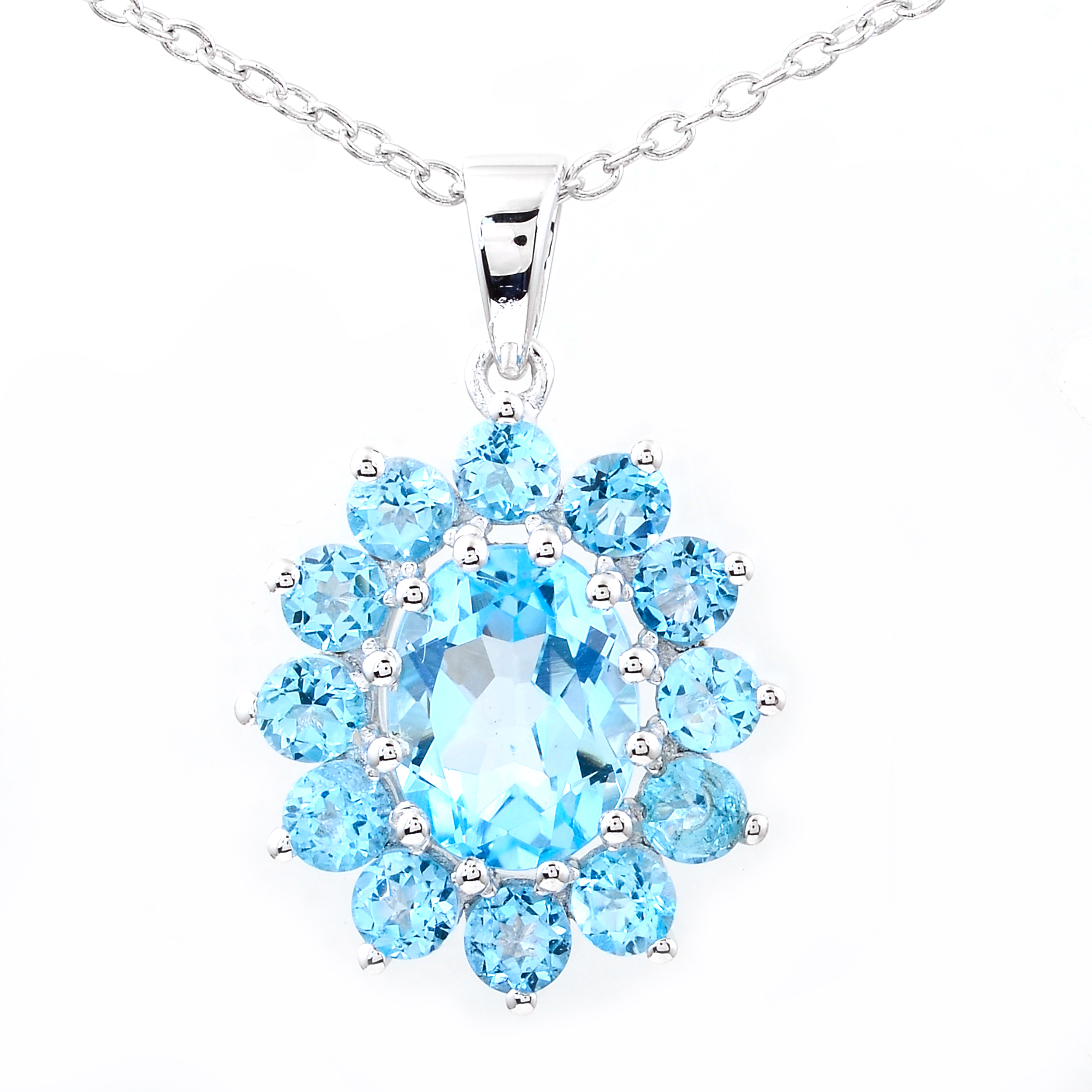 925 Sterling Silver 3.68 Ct Oval Sky Blue Topaz Swiss Blue Topaz Pendant