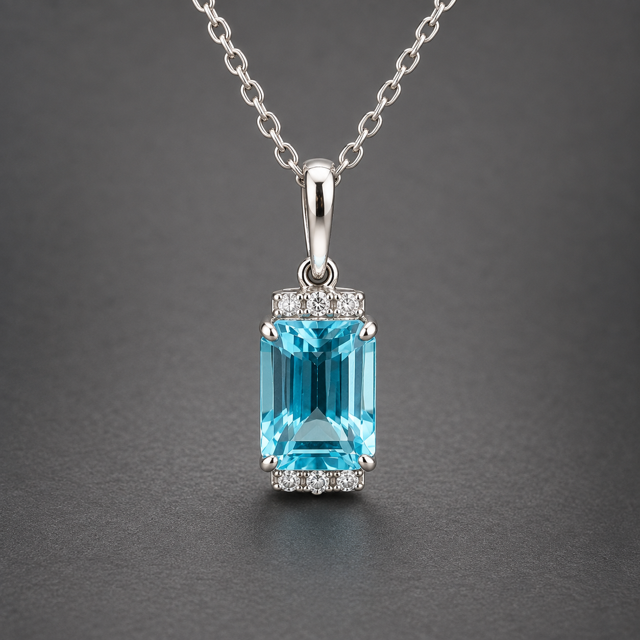 925 Sterling Silver 4.02 Ct Octagon Blue Topaz White Zircon Pendant