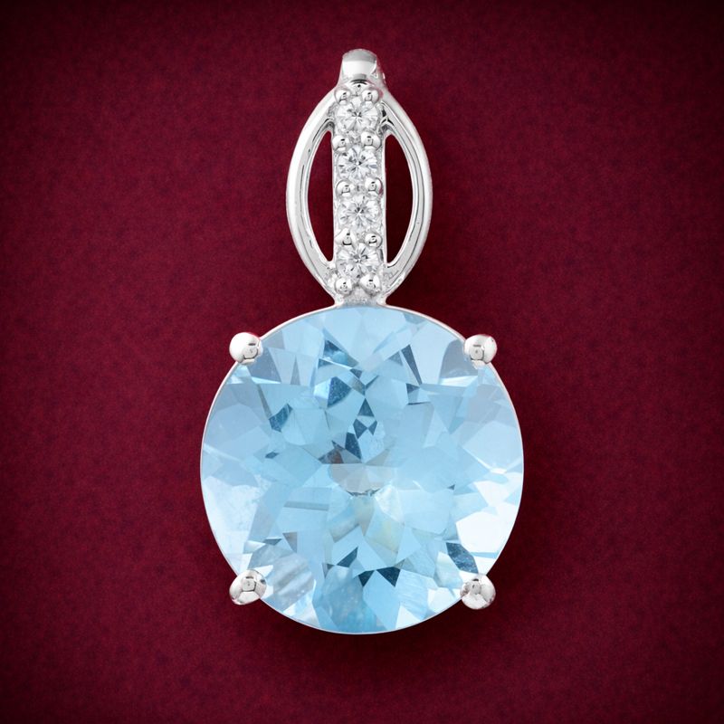 925 Sterling Silver 4.04 Ct Round Blue Topaz Cubic Zirconia Pendant