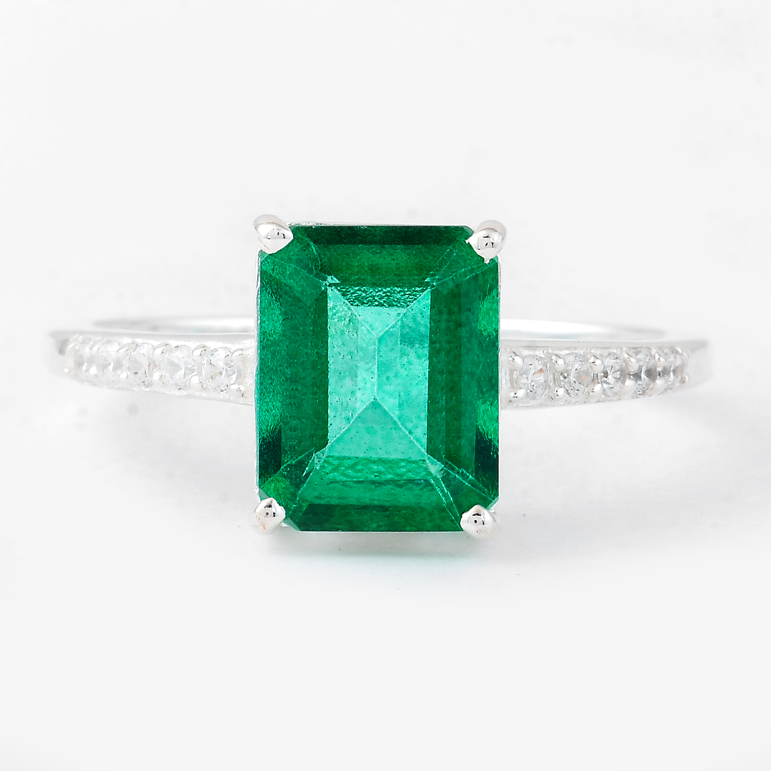 925 Sterling Silver 4.22 Ct Octagon Green Topaz Cubic Zirconia Ring 7 US Ring Size