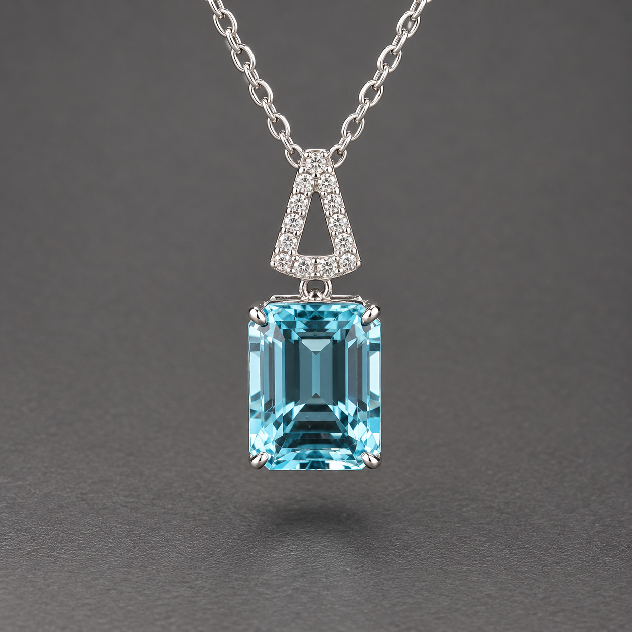 925 Sterling Silver 4.27 Ct Octagon Blue Topaz White Zircon Pendant