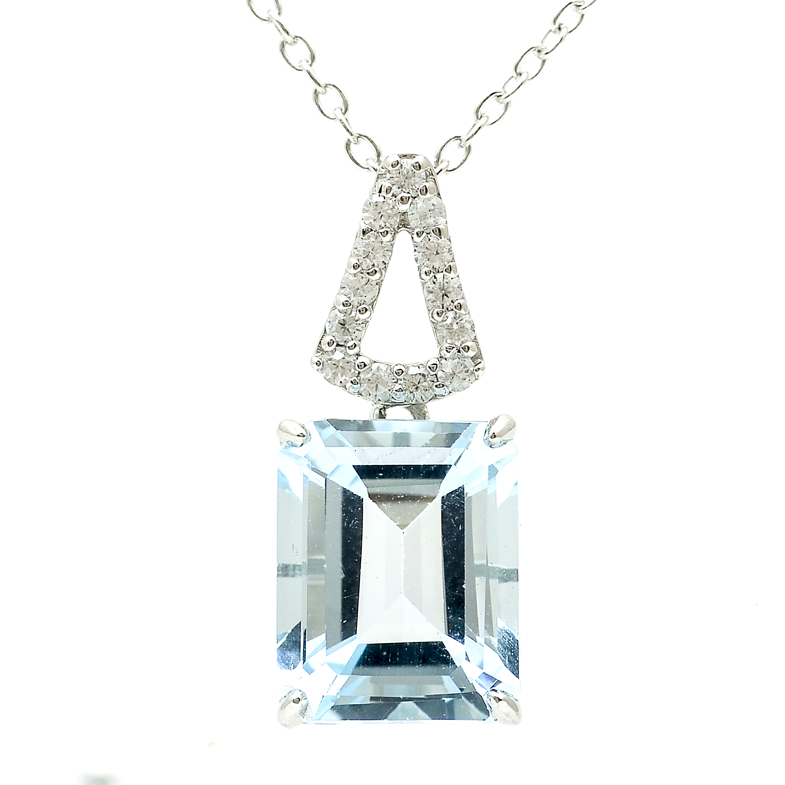 925 Sterling Silver 4.27 Ct Octagon Blue Topaz White Zircon Pendant