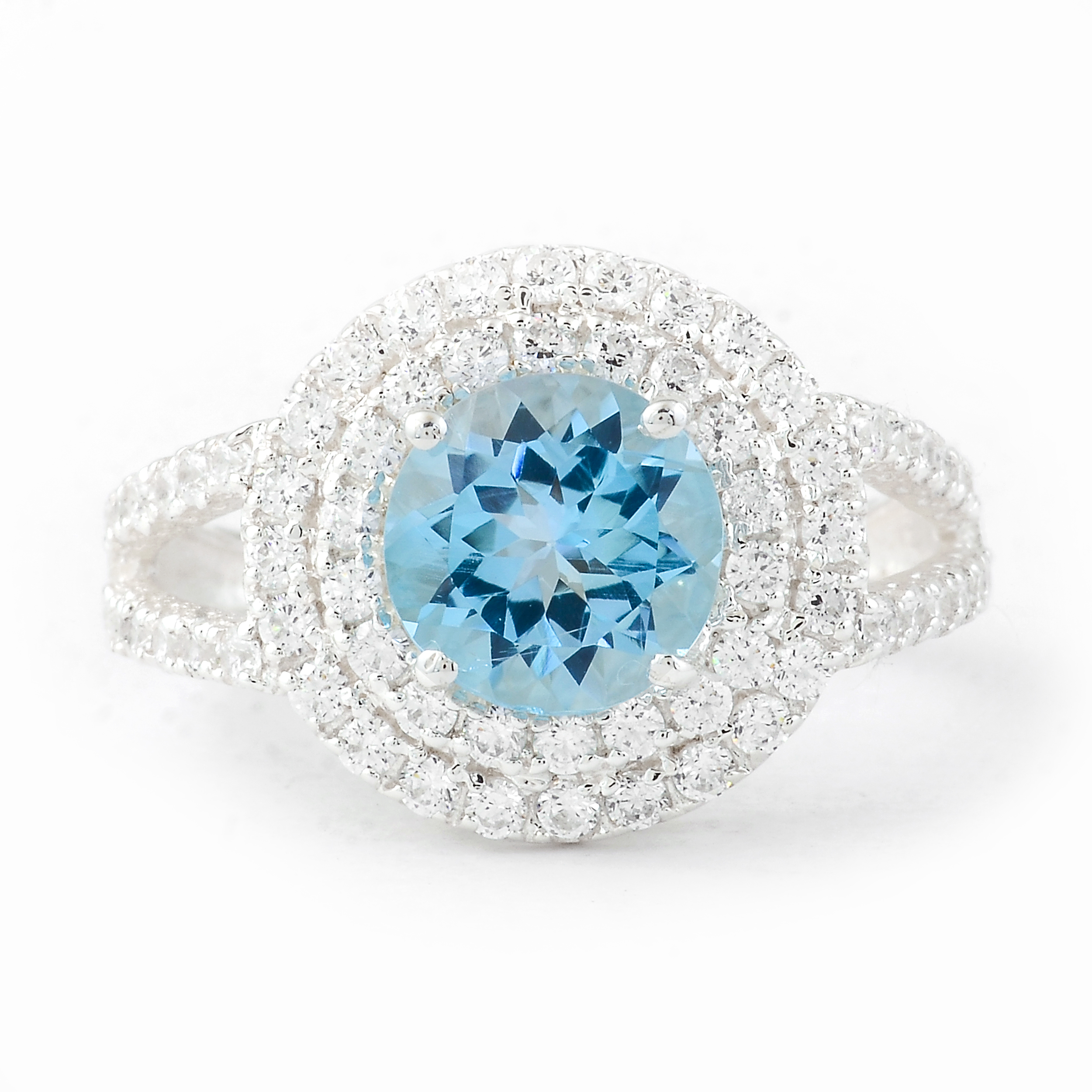 925 Sterling Silver 4.27 Ct Round Blue Topaz Cubic Zirconia Ring 7 US Ring Size