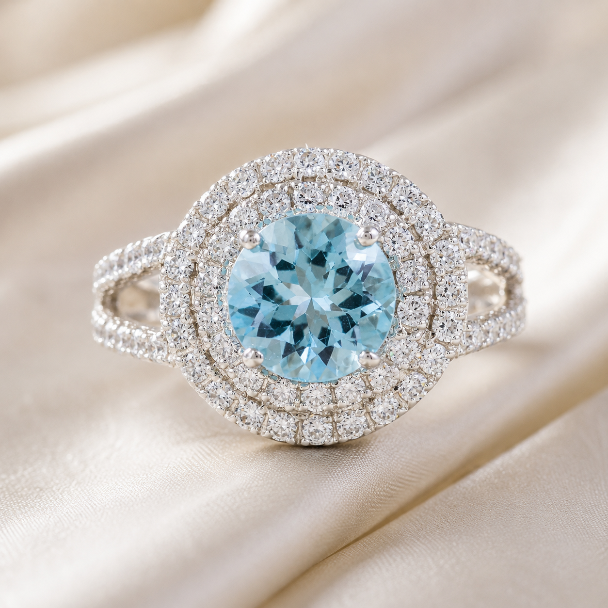 925 Sterling Silver 4.27 Ct Round Blue Topaz Cubic Zirconia Ring 7 US Ring Size