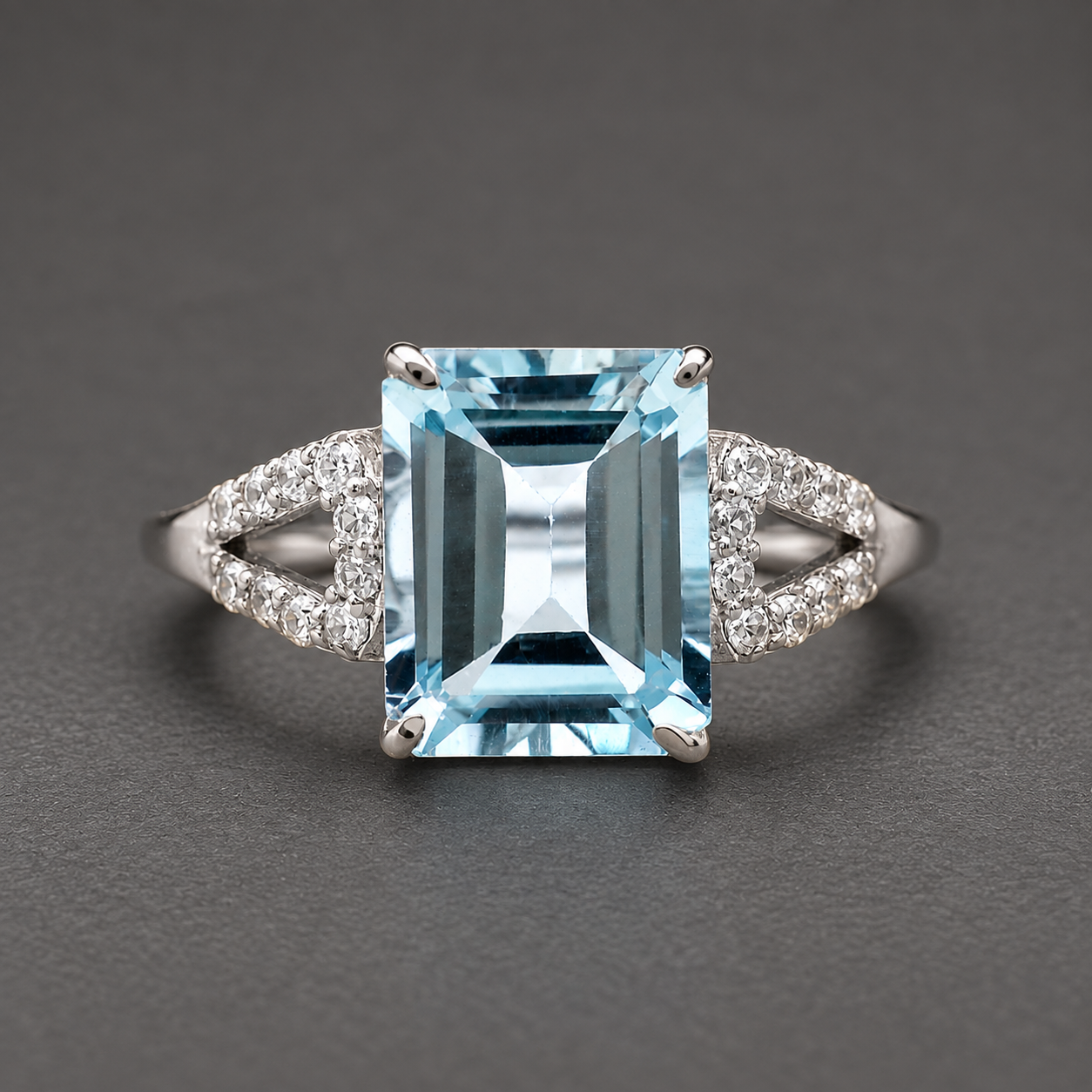 925 Sterling Silver 4.33 Ct Octagon Blue Topaz White Zircon Ring 7 US Ring Size