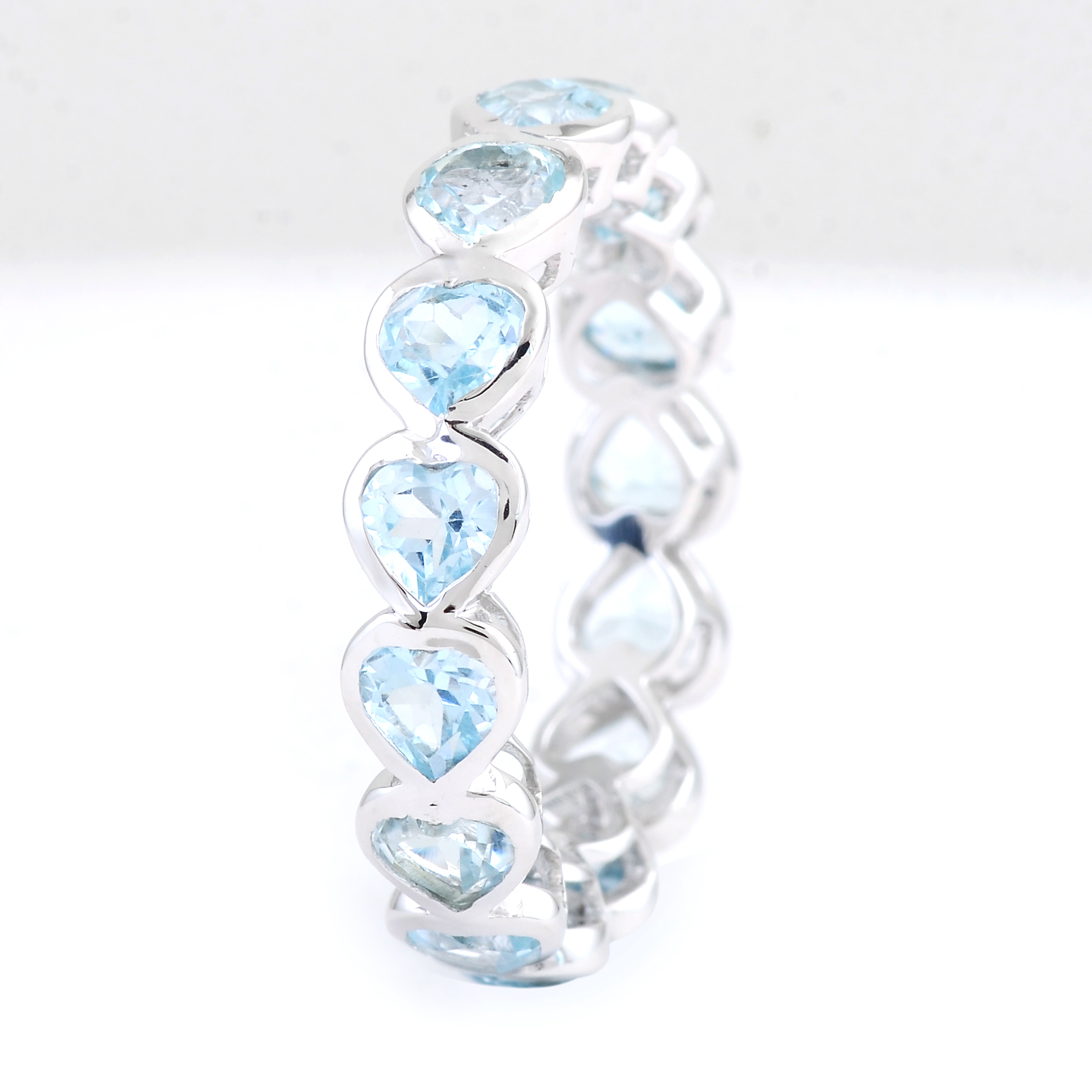 925 Sterling Silver 4.44 Ct Heart Blue Topaz Ring 7 US Ring Size