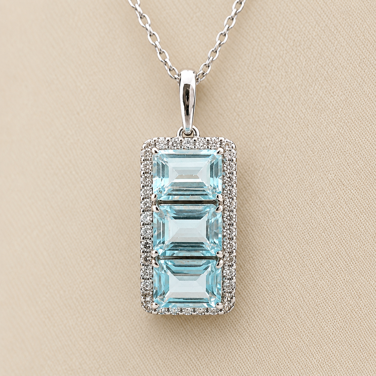 925 Sterling Silver 4.62 Ct Octagon Blue Topaz White Zircon Pendant