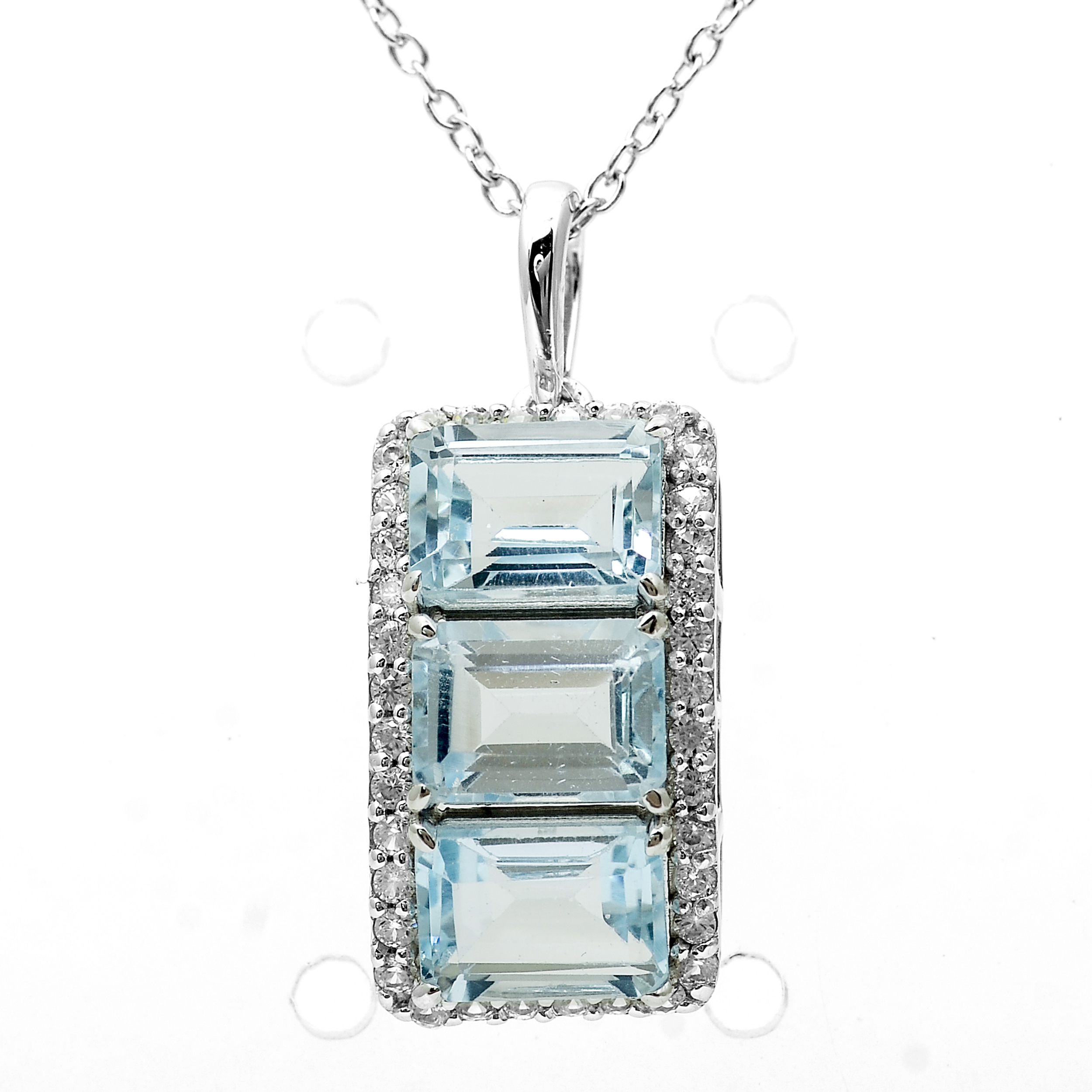925 Sterling Silver 4.62 Ct Octagon Blue Topaz White Zircon Pendant