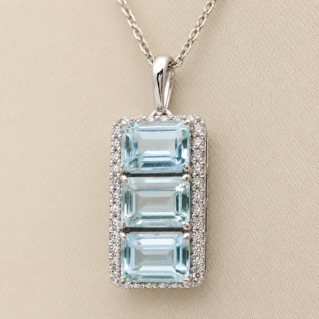 925 Sterling Silver 4.62 Ct Octagon Blue Topaz White Zircon Pendant
