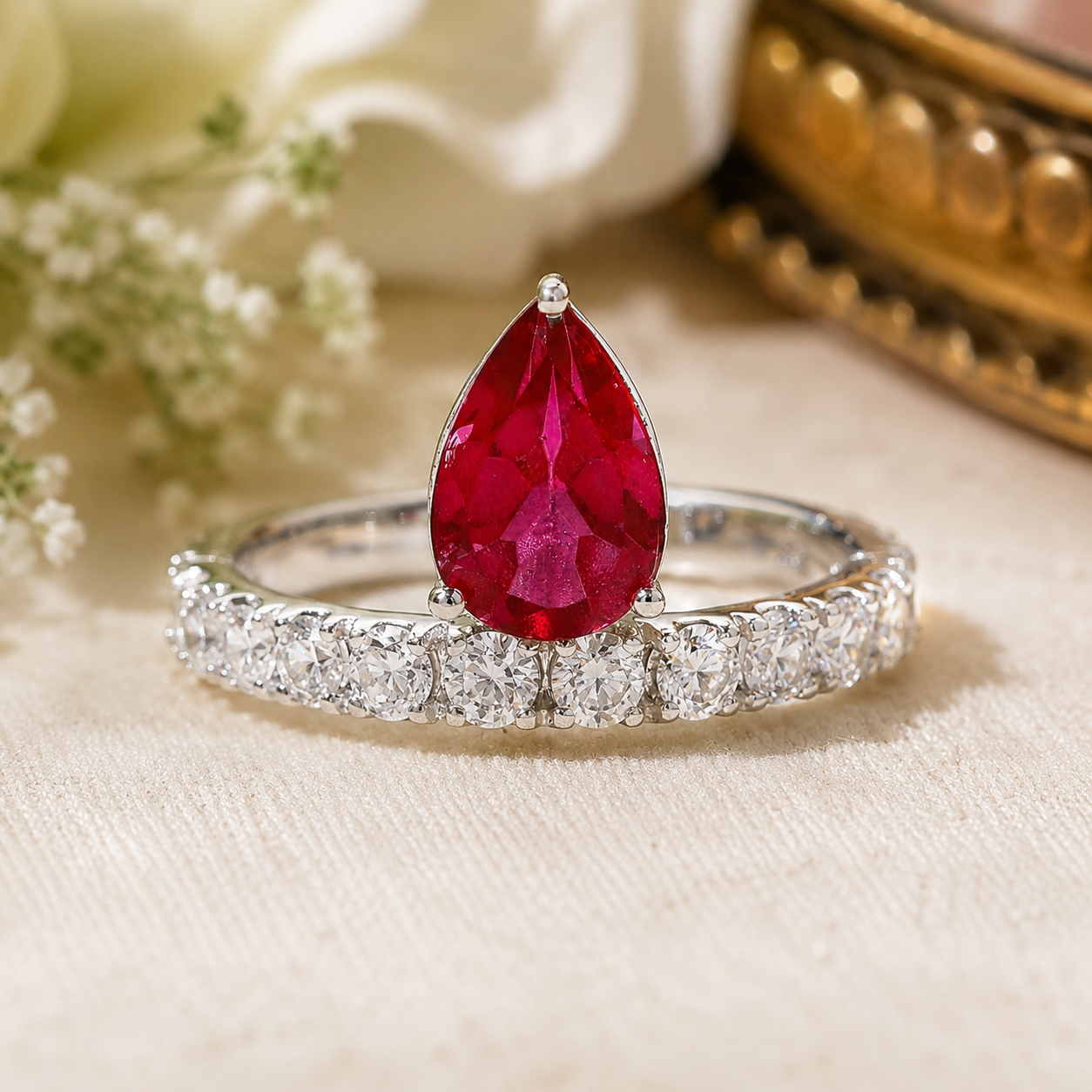 925 Sterling Silver 4.65 Ct Pear Pink Topaz Cubic Zirconia Ring 8 US Ring Size
