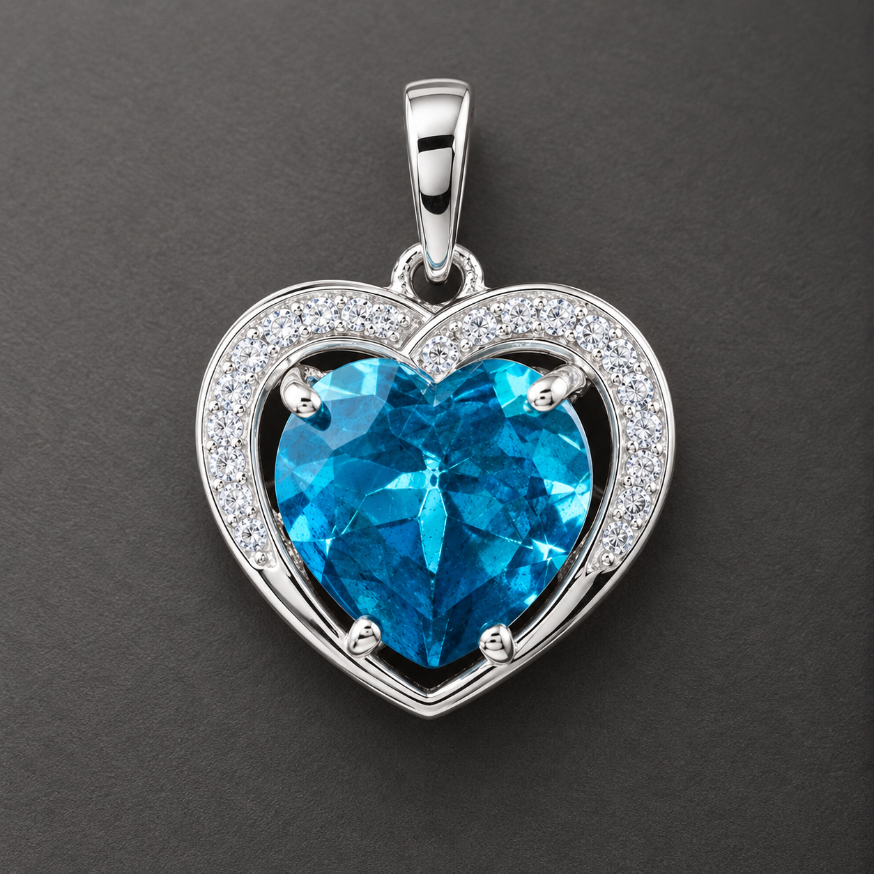 925 Sterling Silver 4.66 Ct Heart Pariba Topaz Cubic Zirconia Pendant