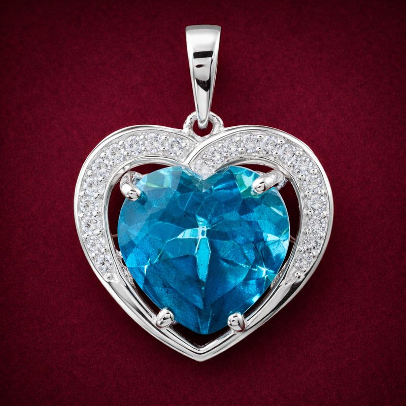 925 Sterling Silver 4.66 Ct Heart Pariba Topaz Cubic Zirconia Pendant