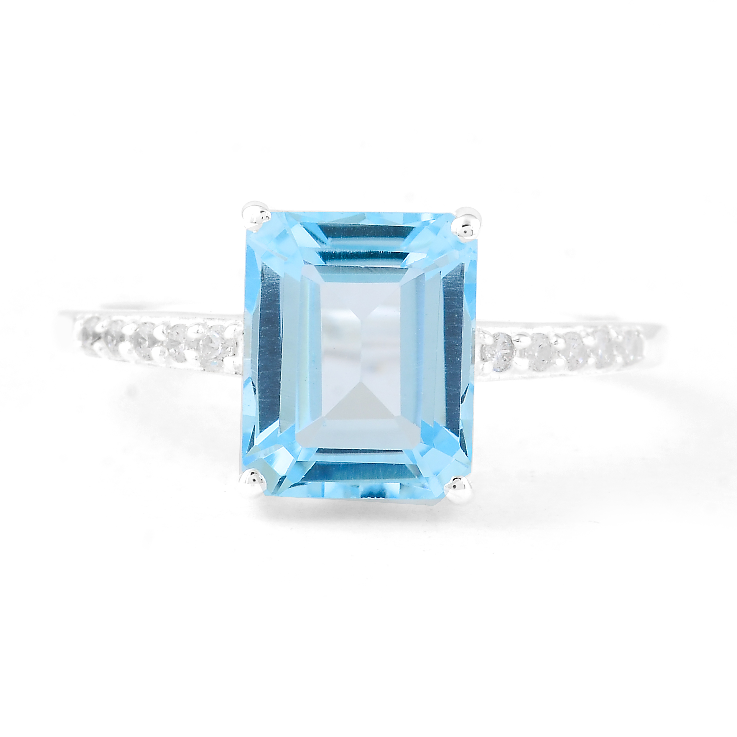 925 Sterling Silver 5.10 Ct Octagon Blue Topaz Cubic Zirconia Ring 7 US Ring Size