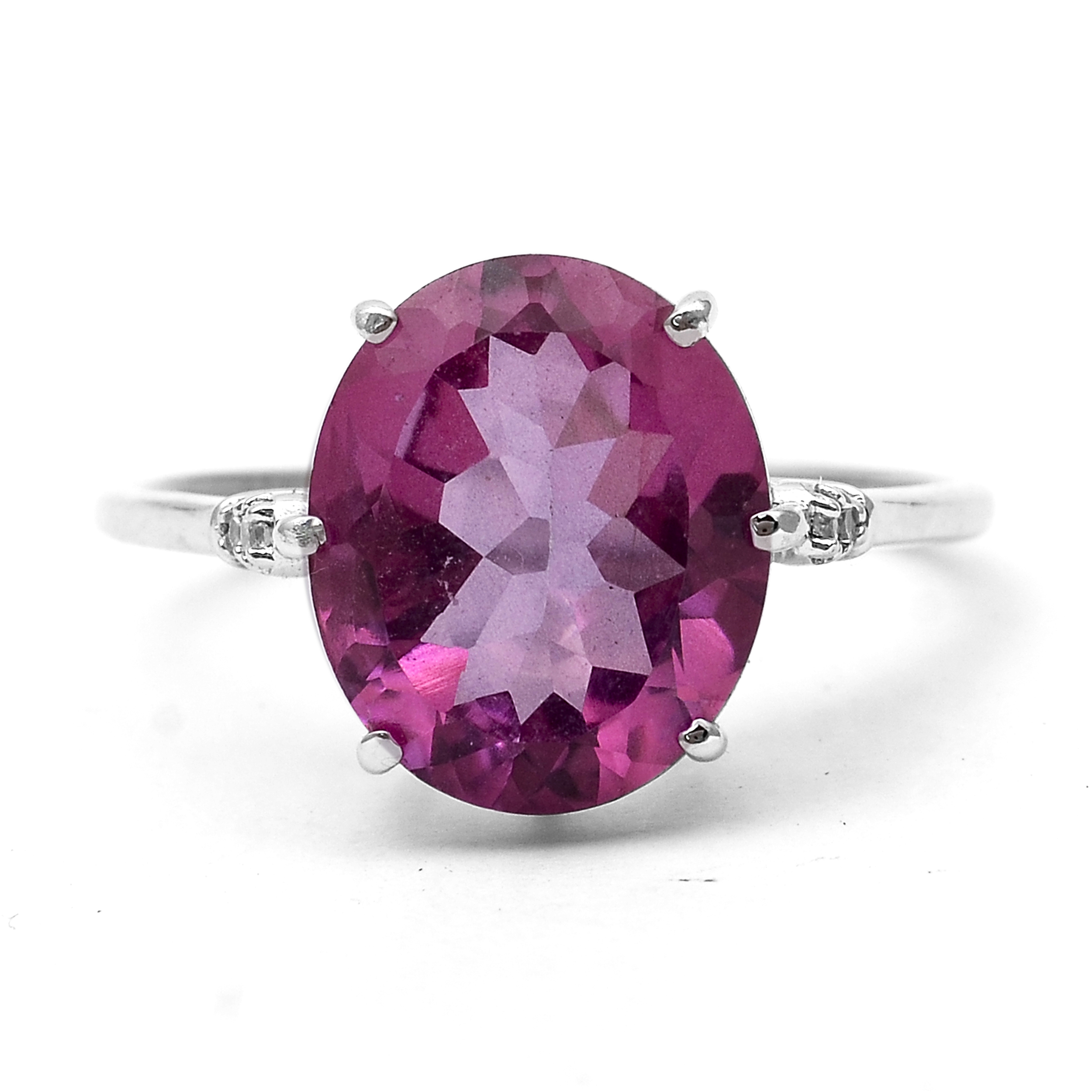 925 Sterling Silver 5.10 Ct Oval Pink Topaz White Zircon Ring