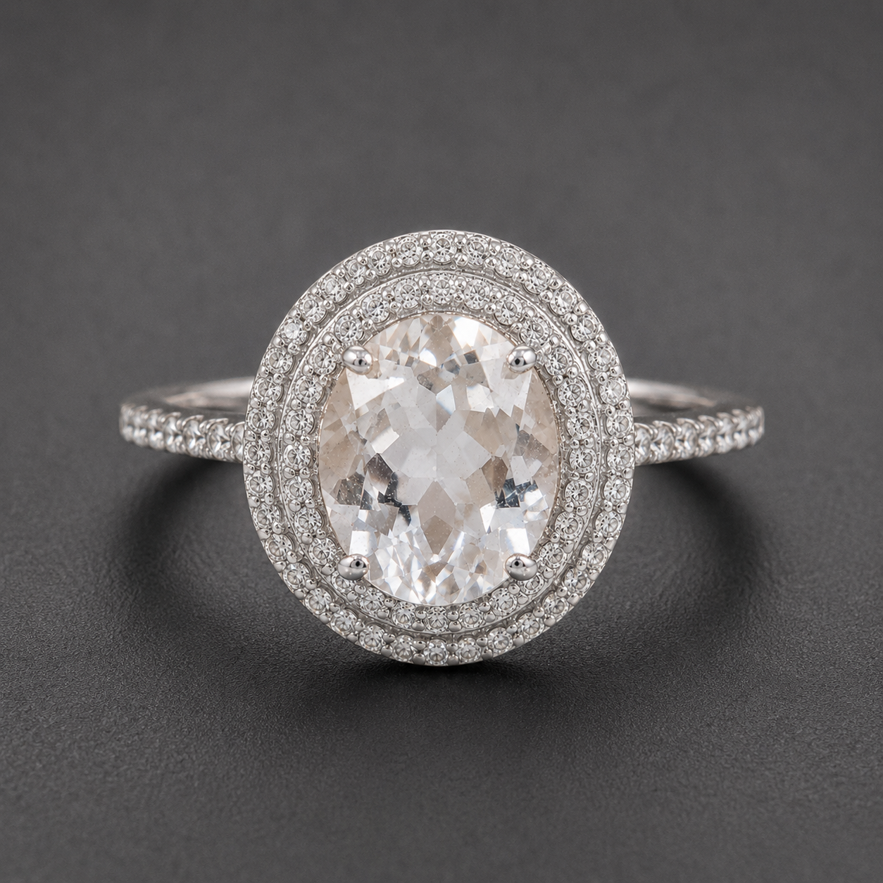 925 Sterling Silver 5.14 Ct Oval White Topaz Cubic Zirconia Ring 7 US Ring Size