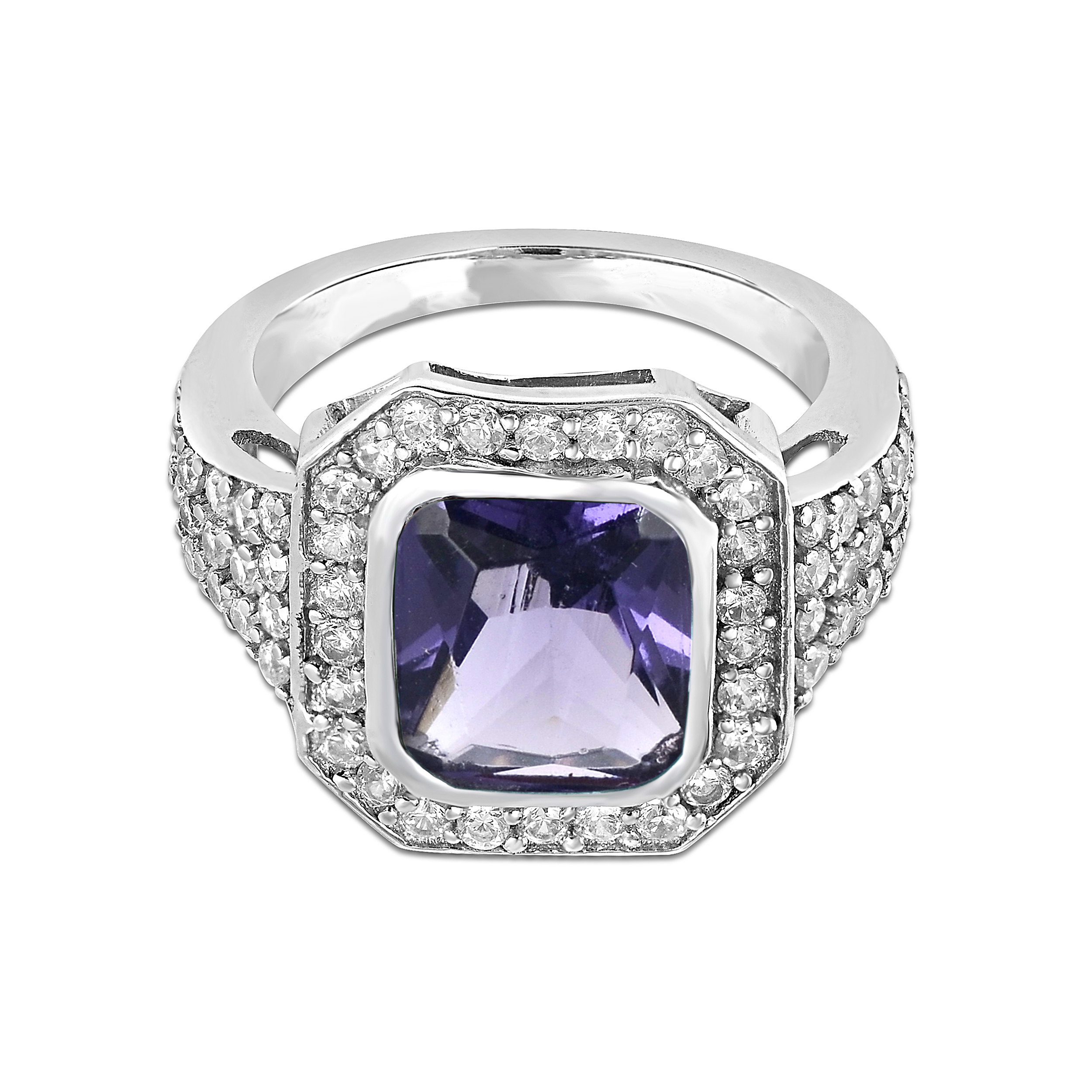 925 Sterling Silver 5.44 Ct Octagon Amethyst Cubic Zirconia Ring 7 US Ring Size