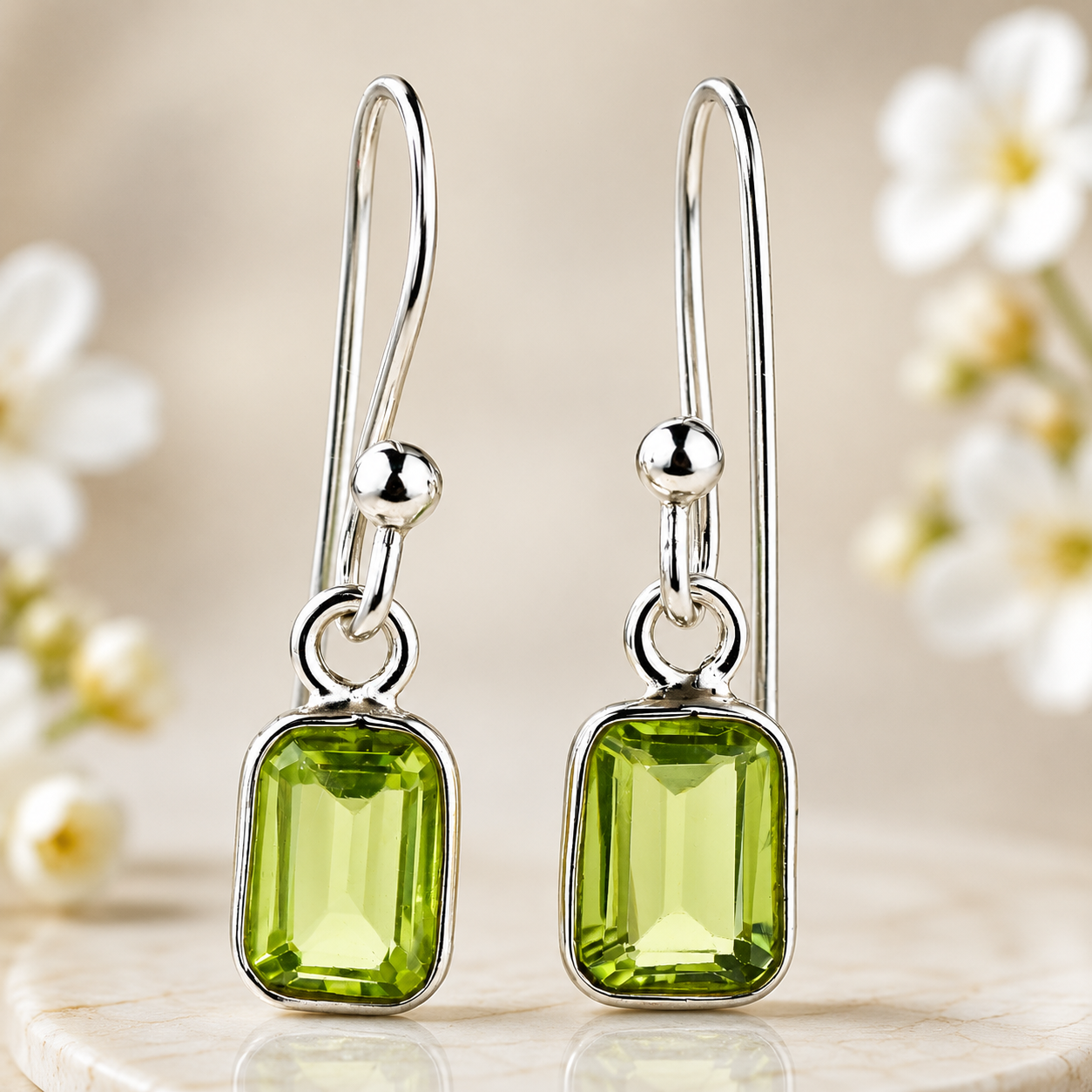 925 Sterling Silver 5.46 Ct Octagon Peridot Earrings