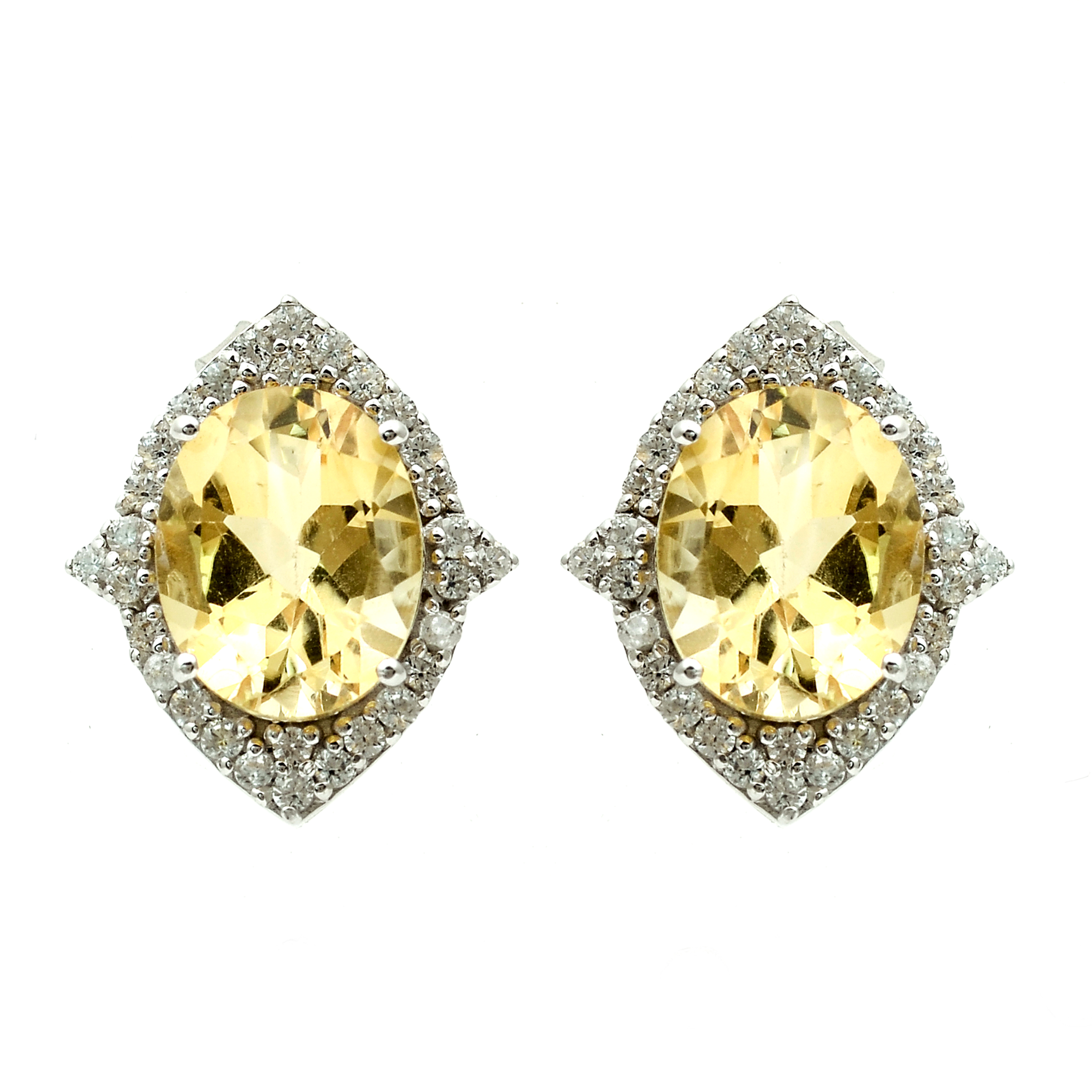 925 Sterling Silver 5.51 Ct Oval Citrine White Zircon Earrings