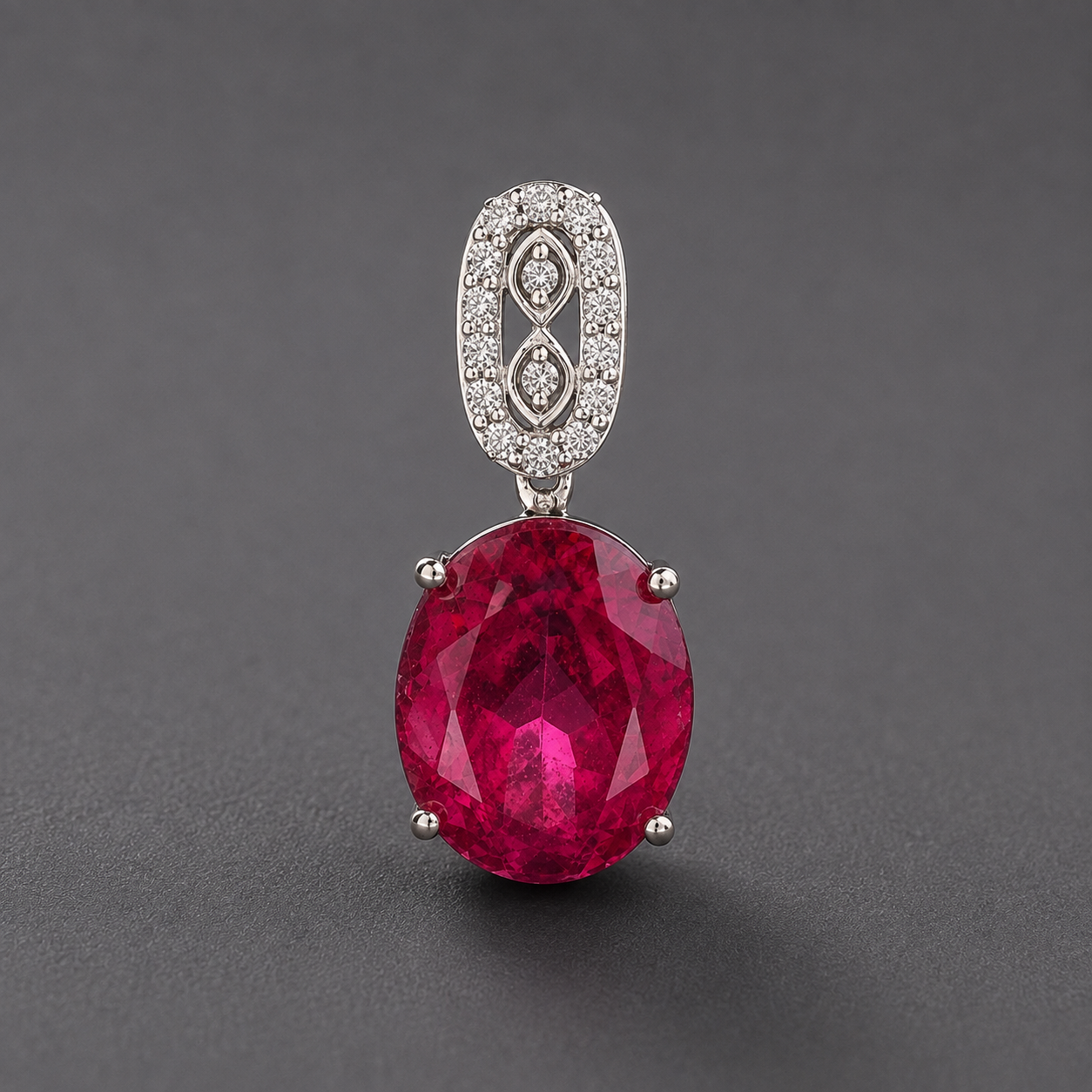 925 Sterling Silver 5.62 Ct Oval Pink Topaz White Zircon Pendant