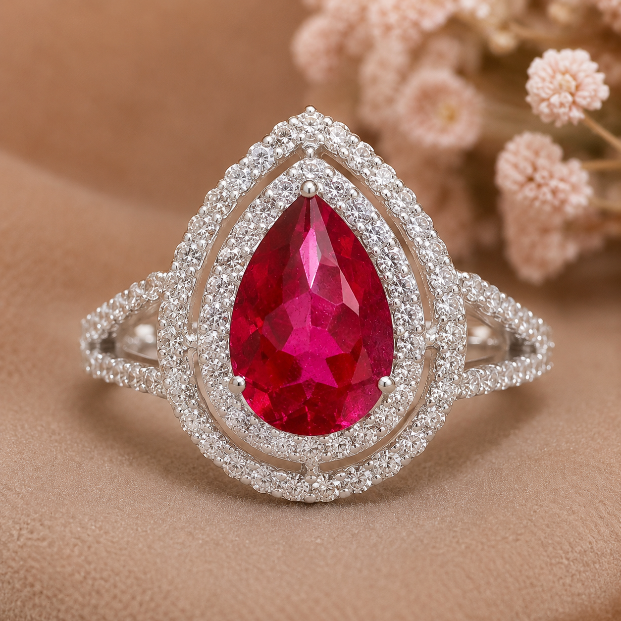 925 Sterling Silver 5.62 Ct Pear Pink Topaz Cubic Zirconia Ring