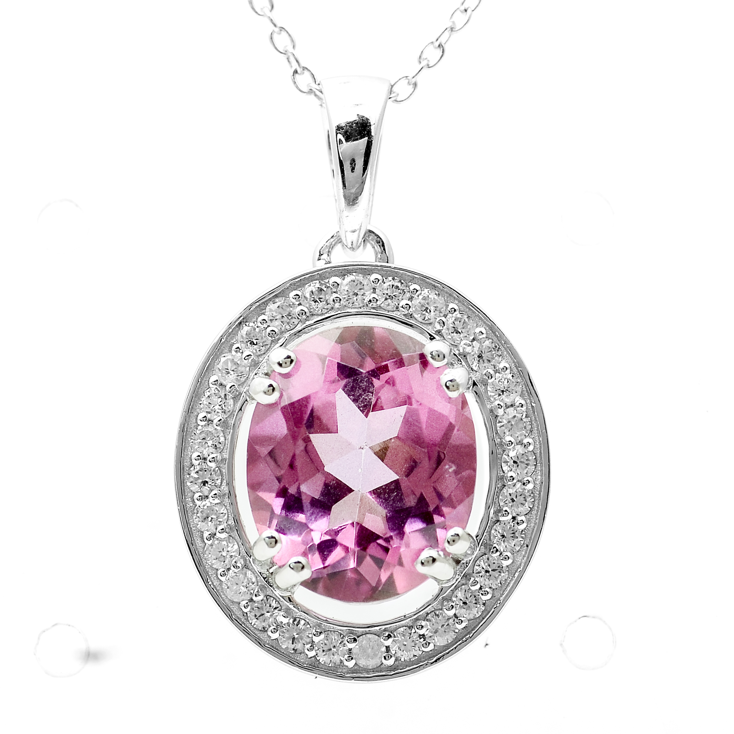 925 Sterling Silver 5.64 Ct Oval Pink Topaz White Zircon Pendant