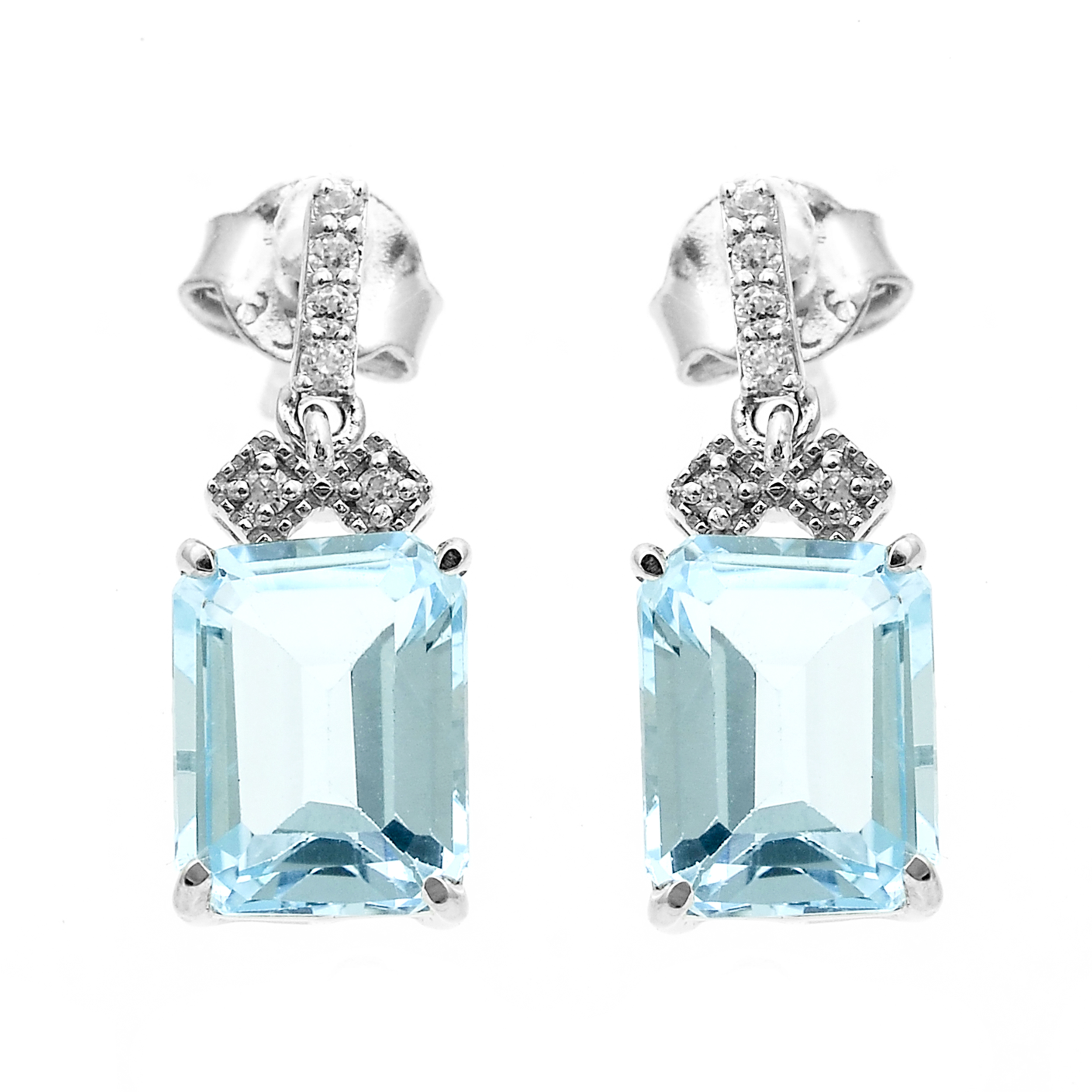 925 Sterling Silver 5.90 Ct Octagon Blue Topaz White Zircon Earrings