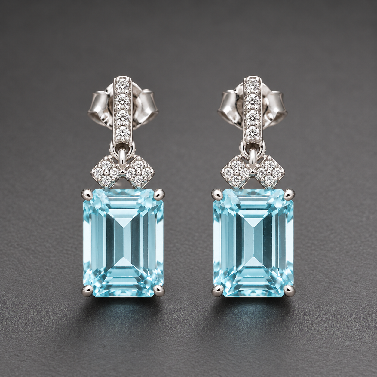 925 Sterling Silver 5.90 Ct Octagon Blue Topaz White Zircon Earrings